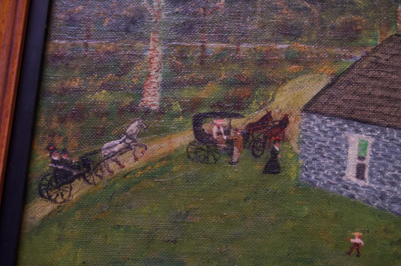 Mid-20th Century Harvey Milligan Amish Farmhouse Pastoral Scene Oil on Canvas For Sale