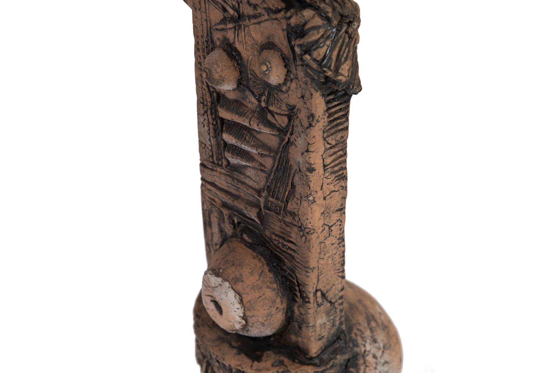 Harvey Mueller large scale and intricately carved ceramic sculpture, circa early 1970s. This sculpture measures 35