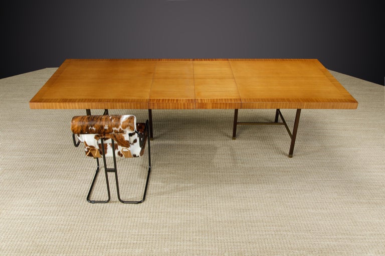 American Harvey Probber 12-Person Extendable Dining Table in Mahogany and Brass, 1950s For Sale