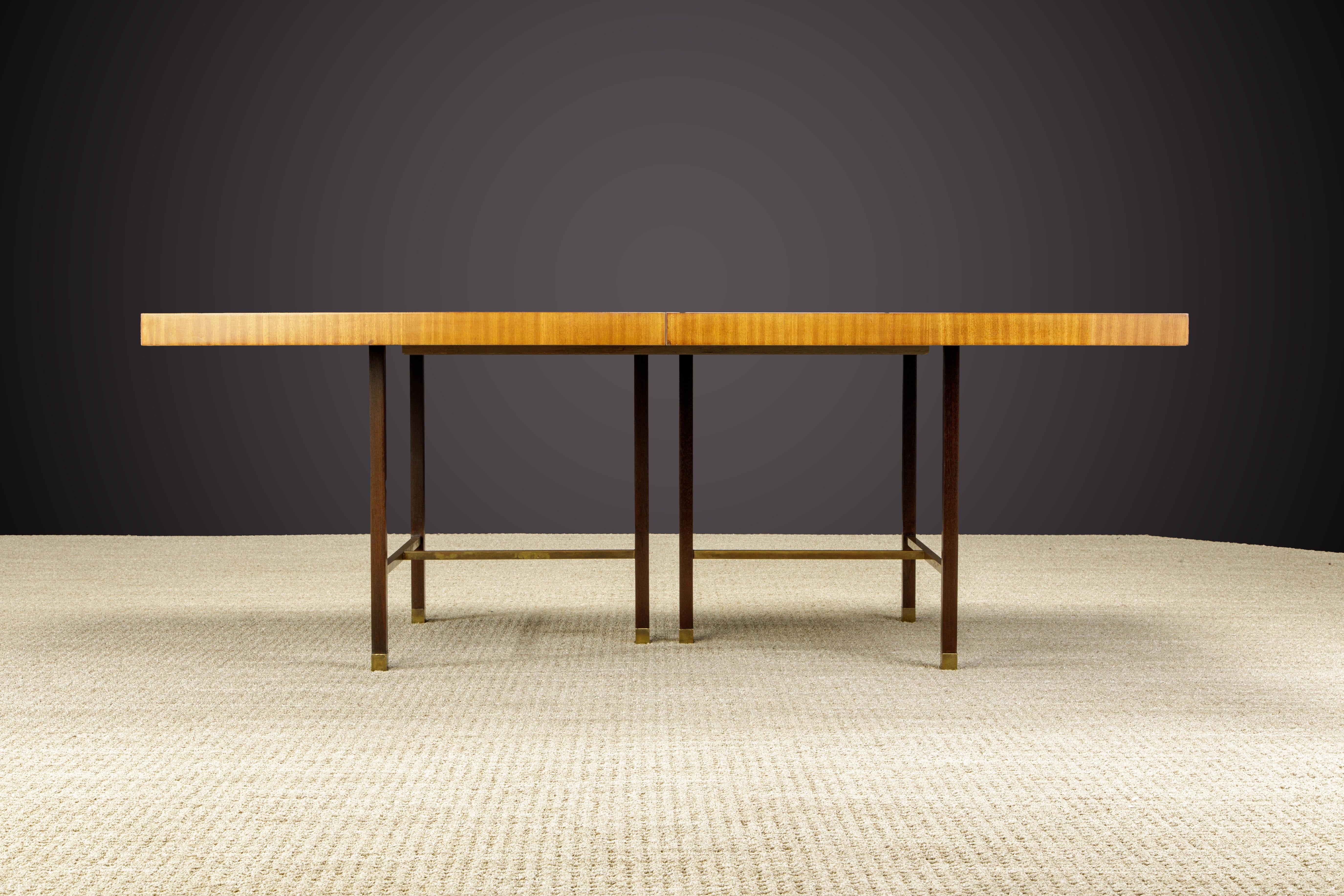 American Harvey Probber 12-Person Extendable Dining Table in Mahogany and Brass, 1950s For Sale