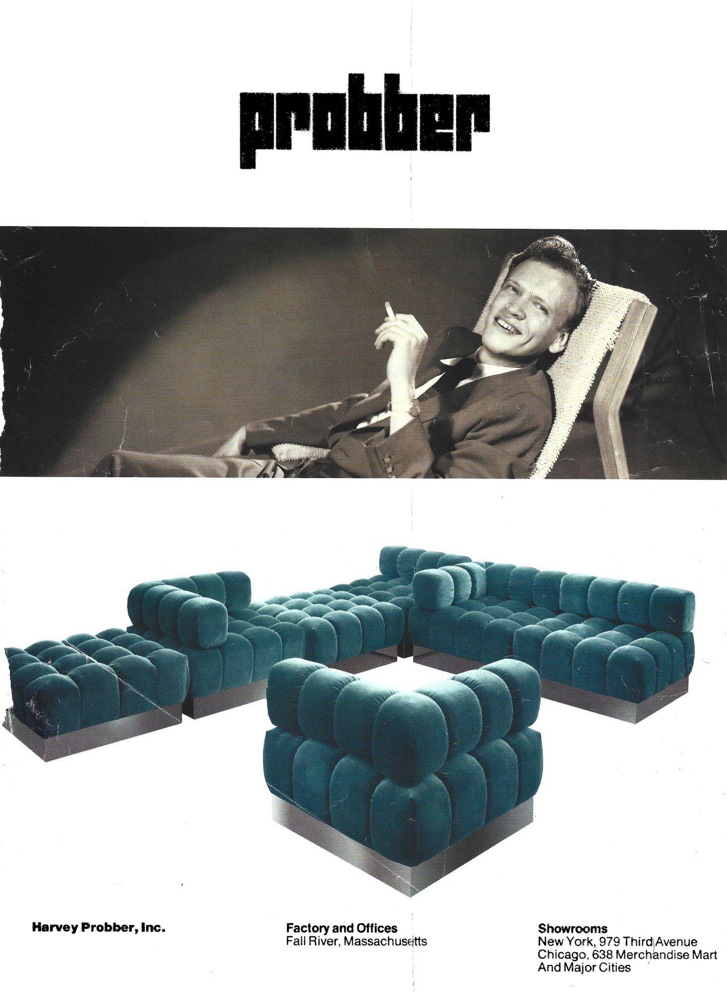 Harvey Probber 9-Seat Deep Tuft Sectional Sofa with Chrome Plinth Base - 1970s in vendita 10