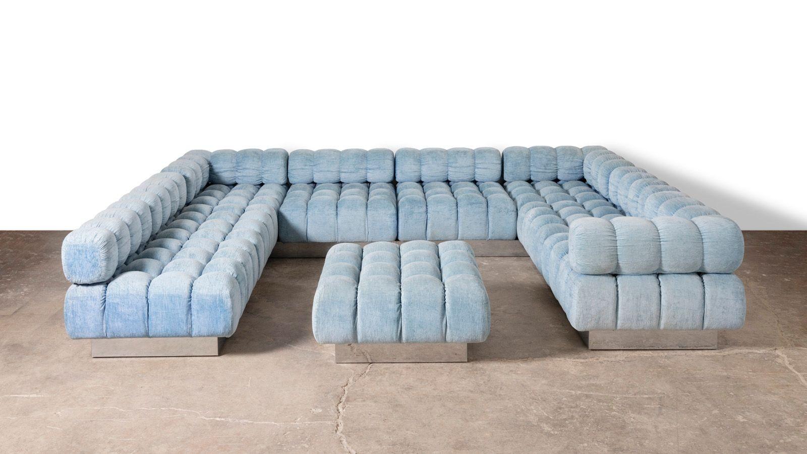 Fine XX secolo Harvey Probber 9-Seat Deep Tuft Sectional Sofa with Chrome Plinth Base - 1970s in vendita
