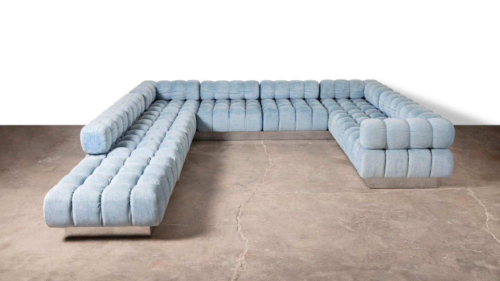 Schiuma Harvey Probber 9-Seat Deep Tuft Sectional Sofa with Chrome Plinth Base - 1970s in vendita
