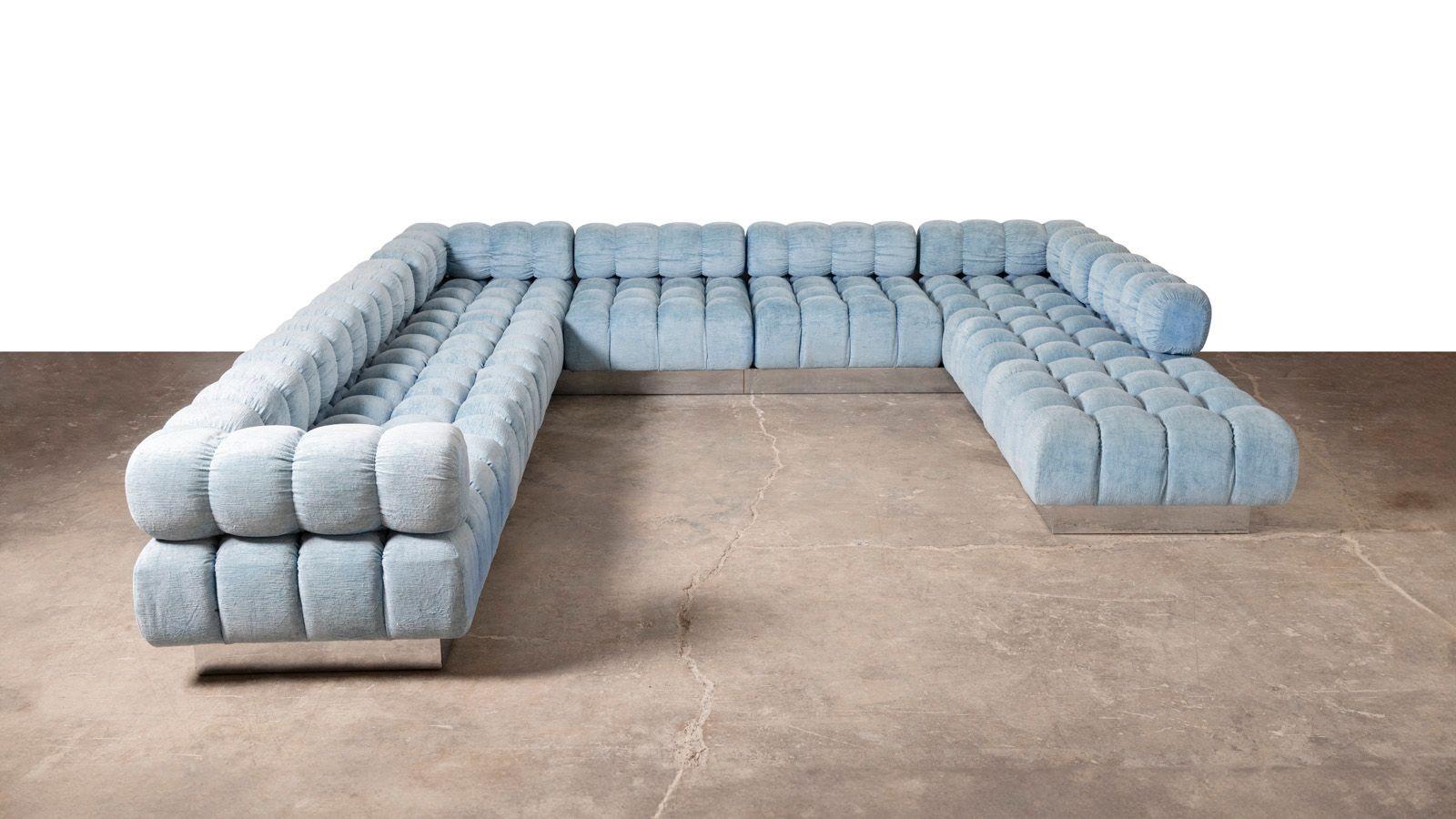 Harvey Probber 9-Seat Deep Tuft Sectional Sofa with Chrome Plinth Base - 1970s in vendita 1