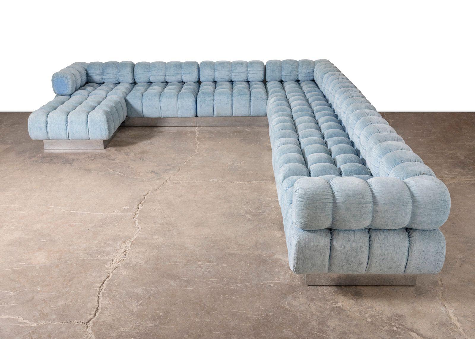 Harvey Probber 9-Seat Deep Tuft Sectional Sofa with Chrome Plinth Base - 1970s in vendita 2