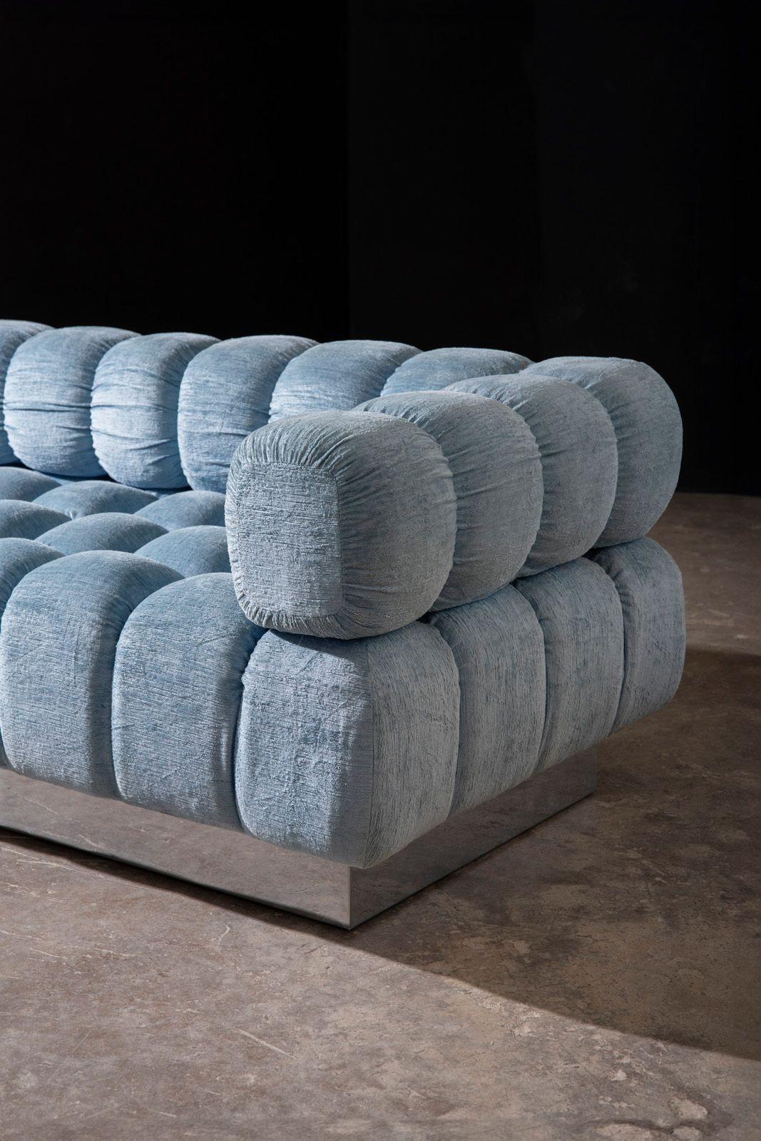 Harvey Probber 9-Seat Deep Tuft Sectional Sofa with Chrome Plinth Base - 1970s in vendita 3