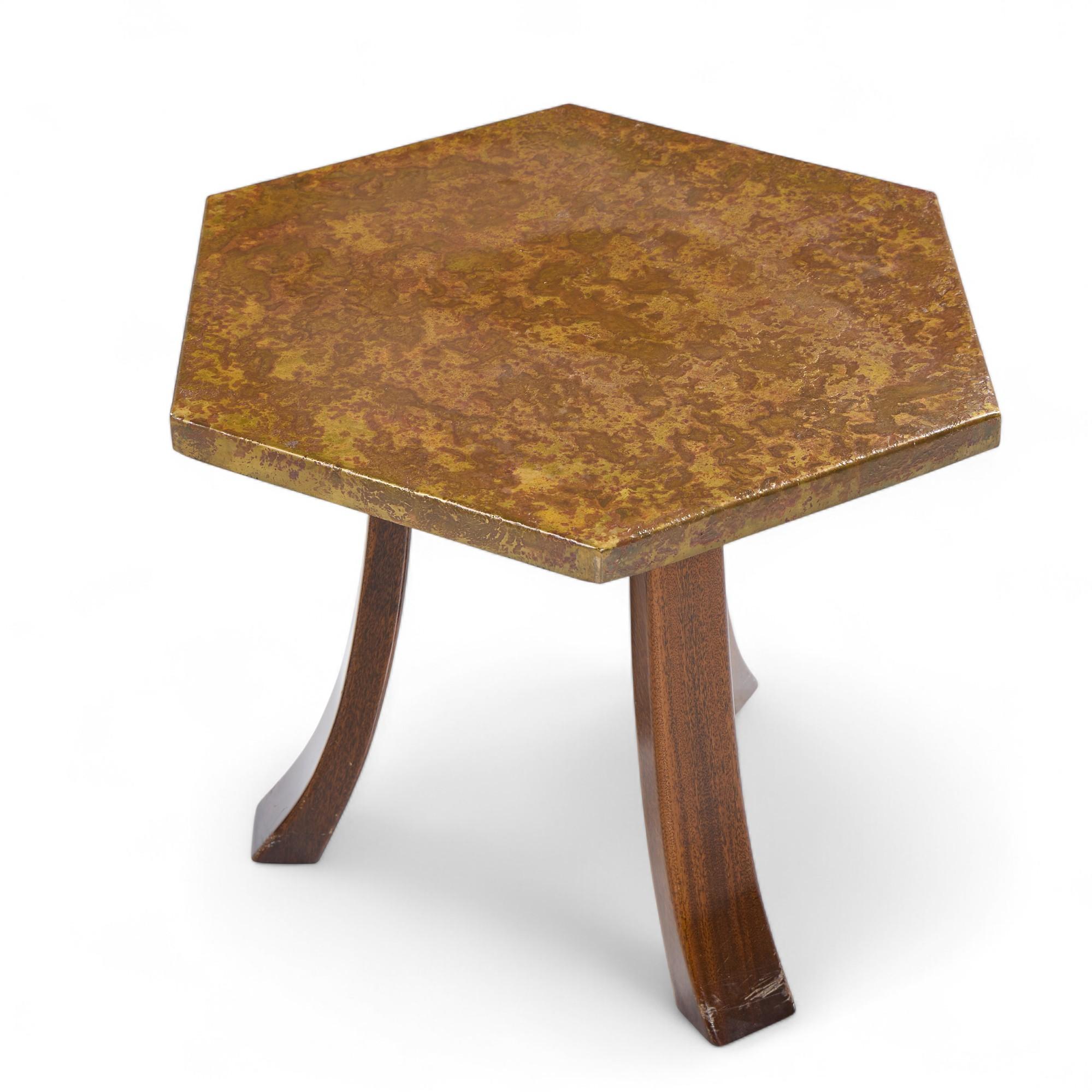 Harvey Probber Acid Etched Bronze and Mahogany Hexagon Side Tables - Pair For Sale 5