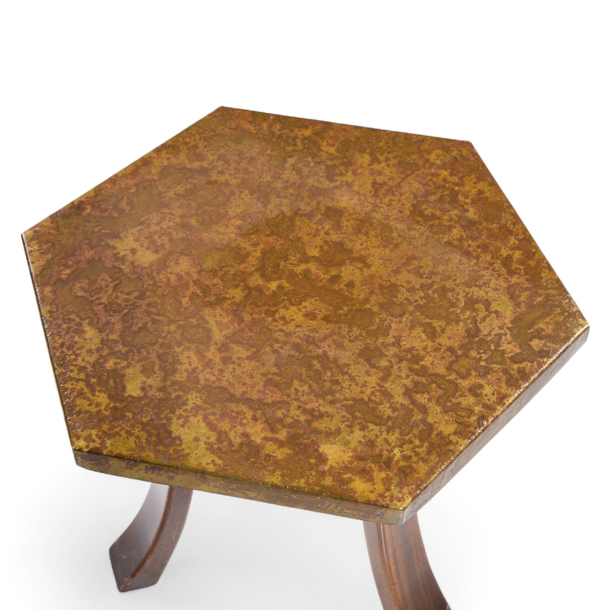 Harvey Probber Acid Etched Bronze and Mahogany Hexagon Side Tables - Pair For Sale 6