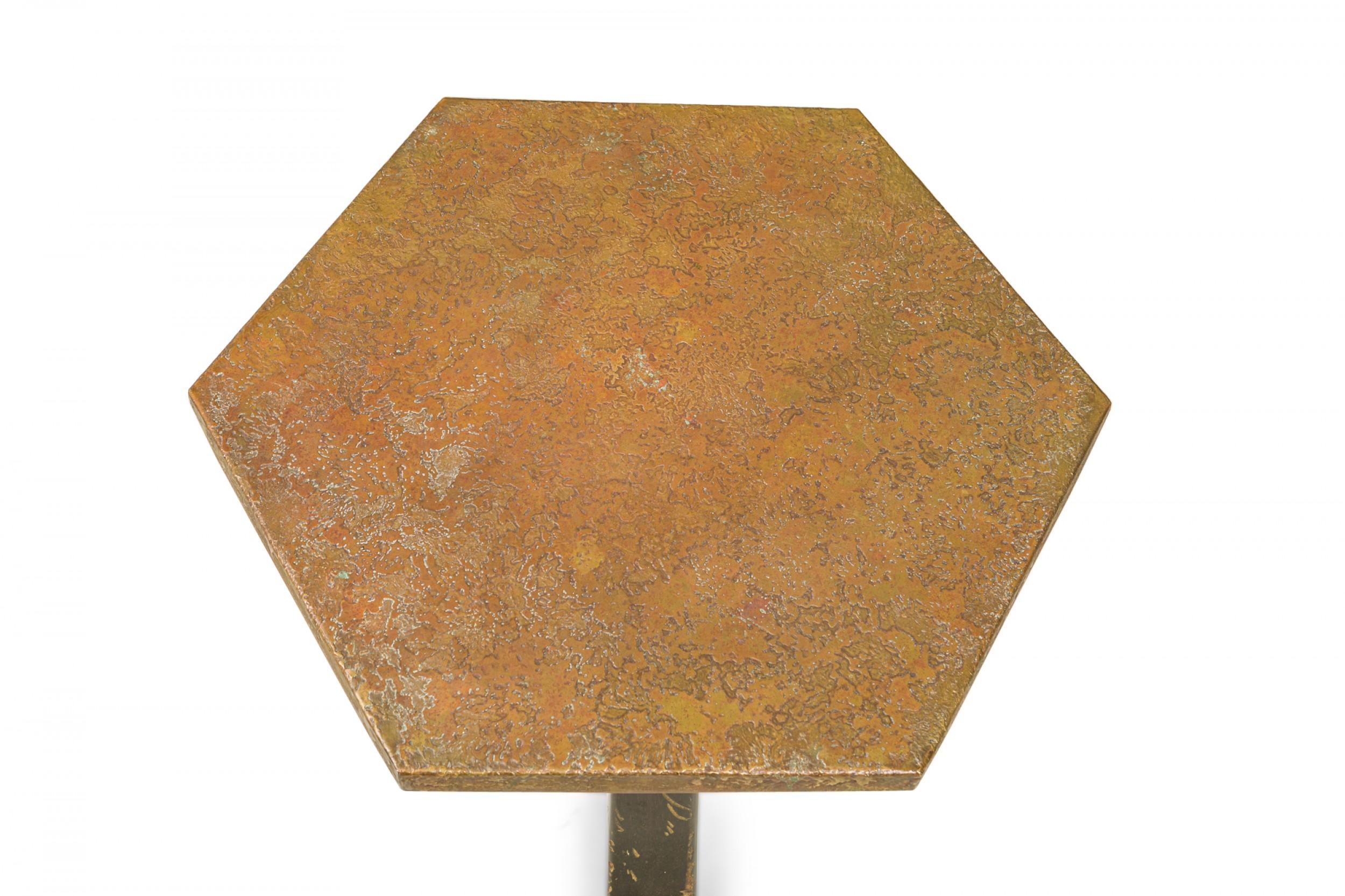 Harvey Probber Acid Etched Bronze Hexagonal End / Side Tables For Sale 6