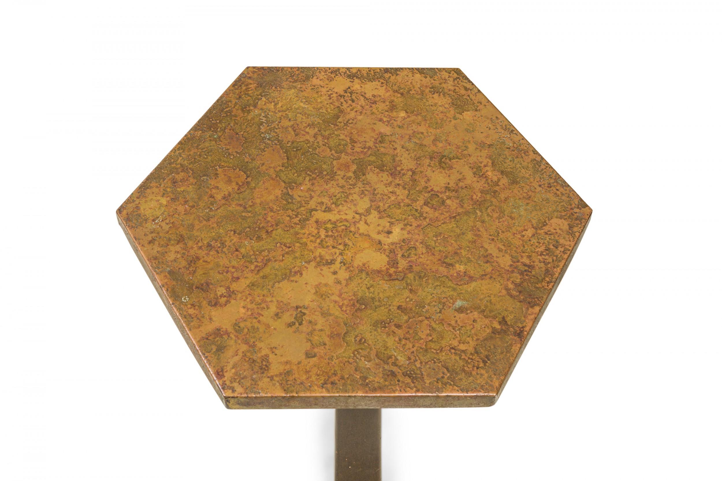 Harvey Probber Acid Etched Bronze Hexagonal End / Side Tables For Sale 7