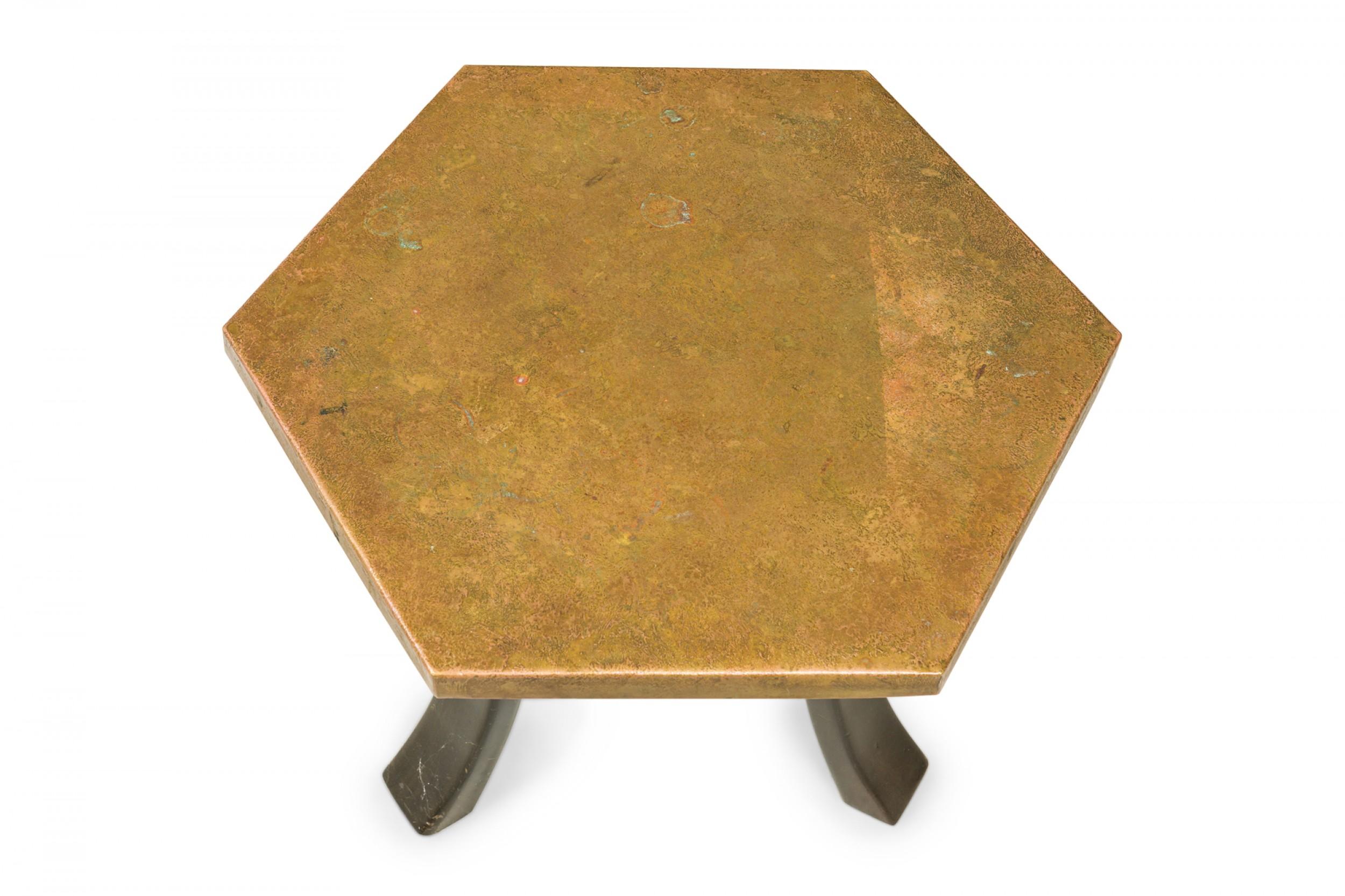 Harvey Probber Acid Etched Bronze Hexagonal End / Side Tables For Sale 8