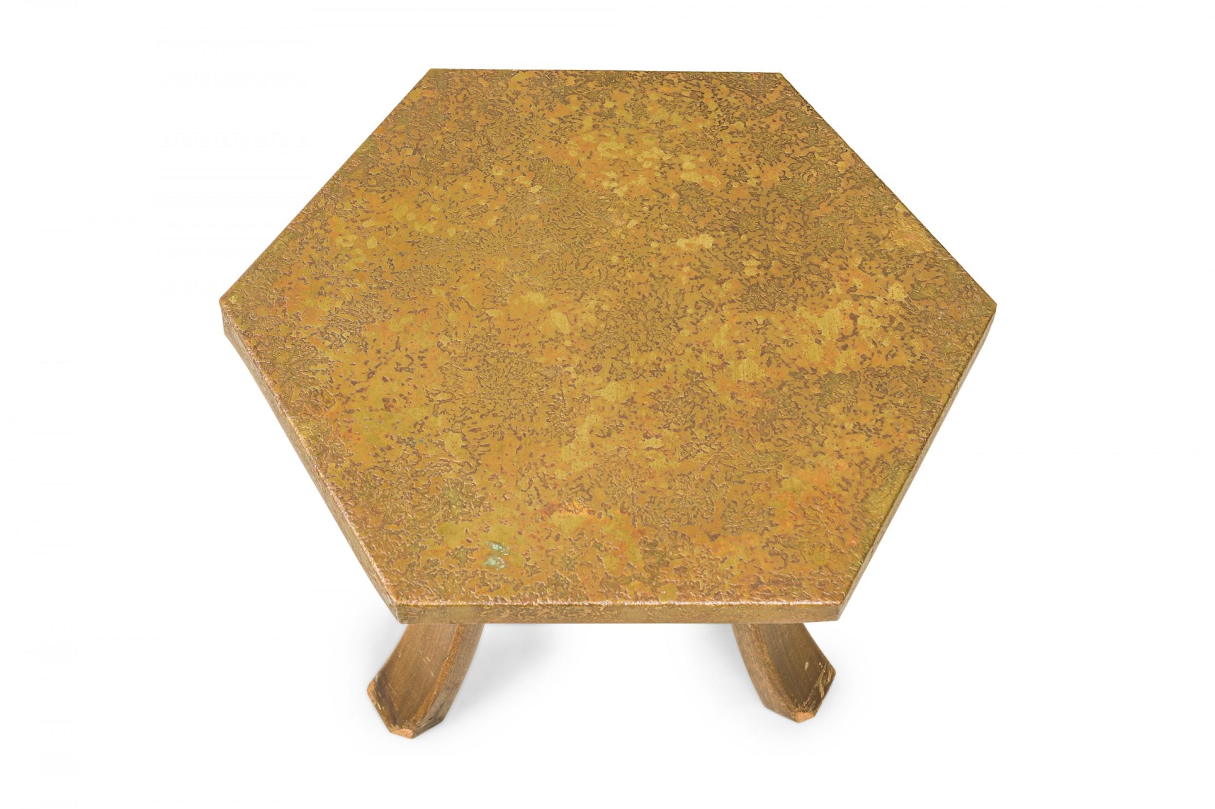 Harvey Probber Acid Etched Bronze Hexagonal End / Side Tables For Sale 9