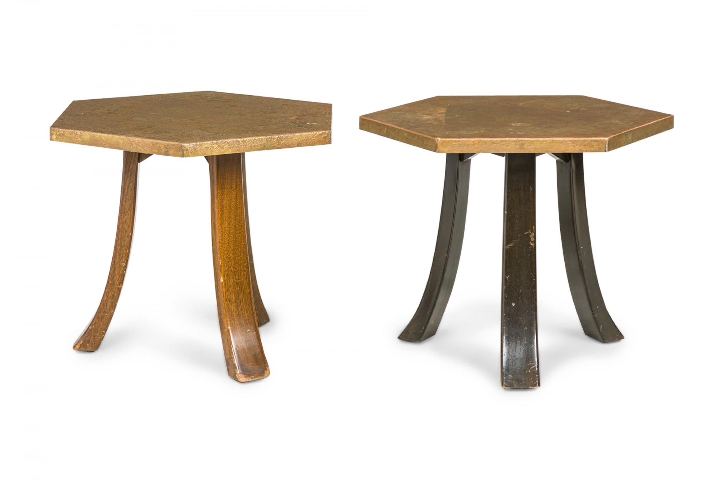 Mid-Century Modern Harvey Probber Acid Etched Bronze Hexagonal End / Side Tables For Sale