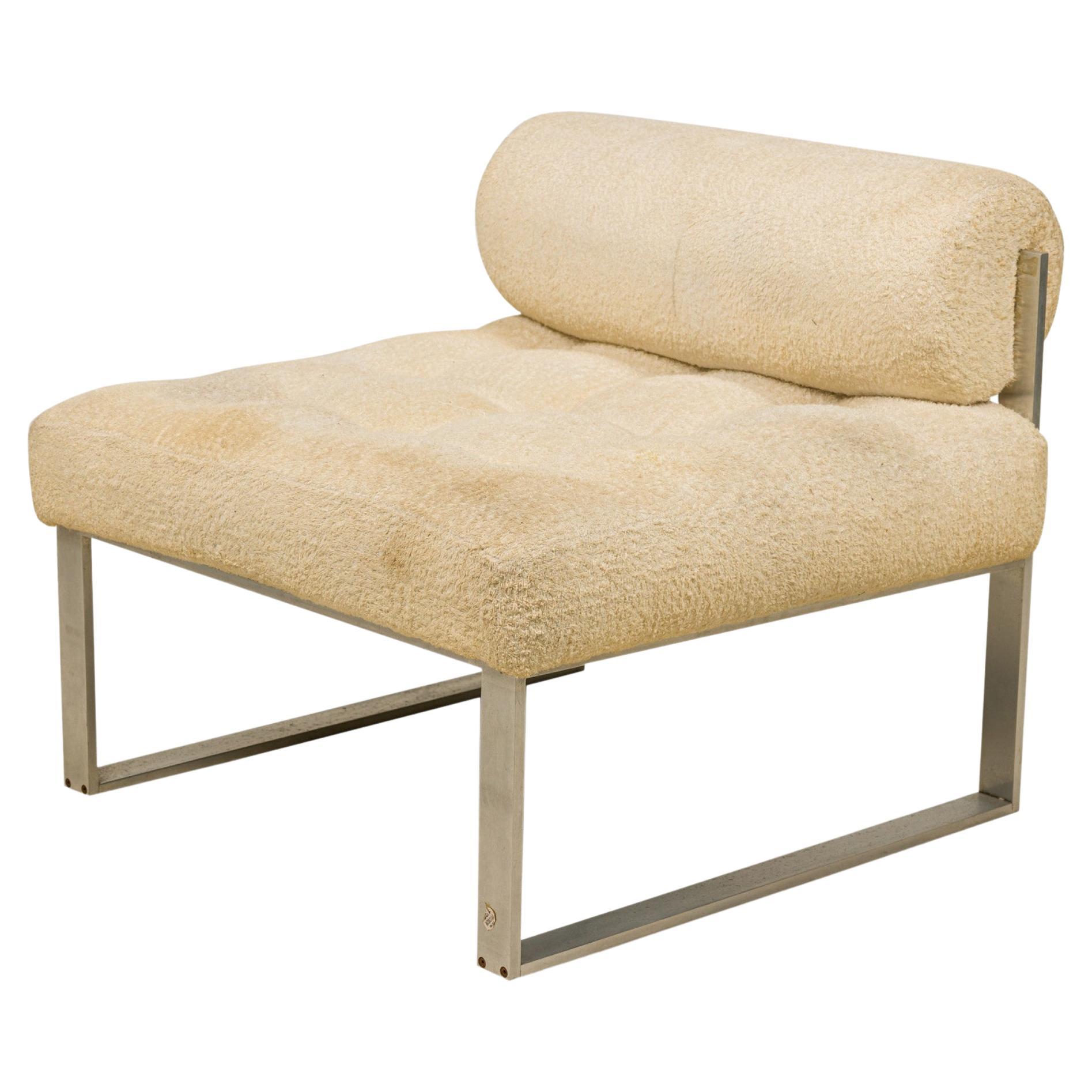 Harvey Probber Aluminium und Beige Stoff gepolstert Slipper / Side Chair