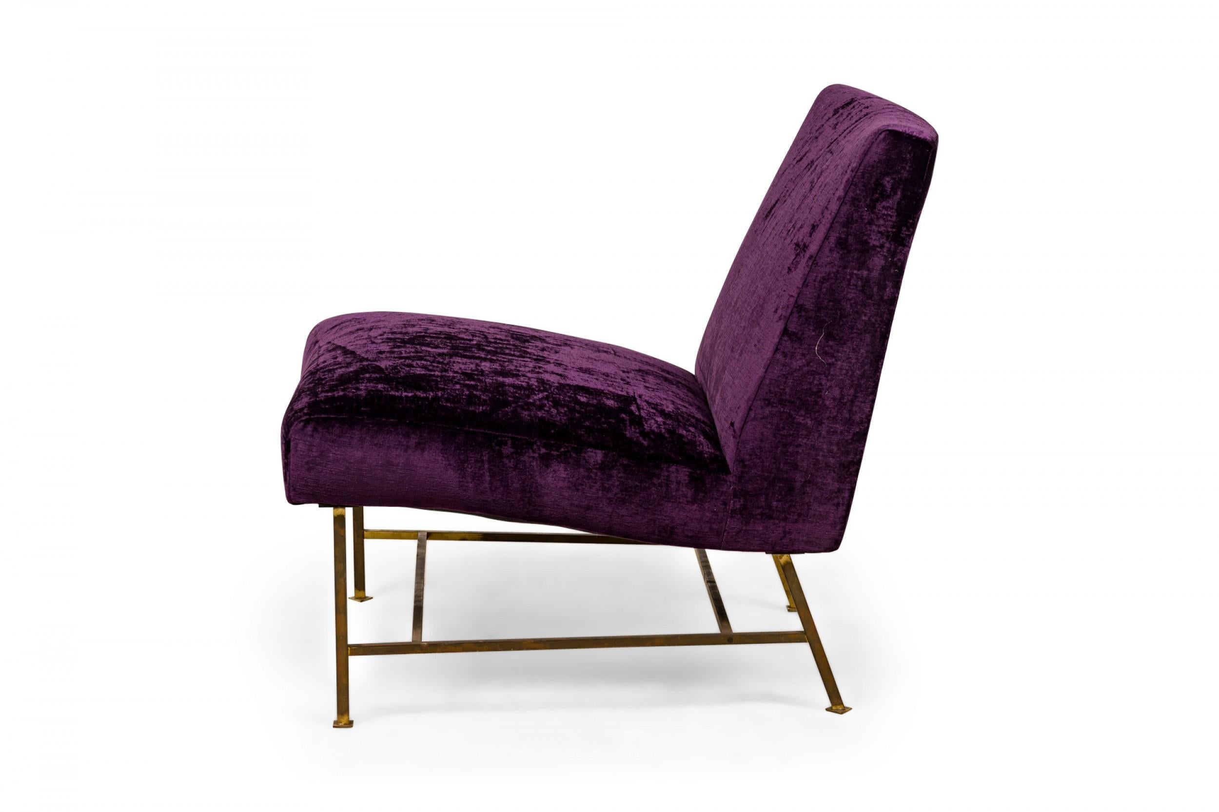 Mid-Century Modern Harvey Probber American Mid-Century Purple Velour and Brass Slipper Chair For Sale