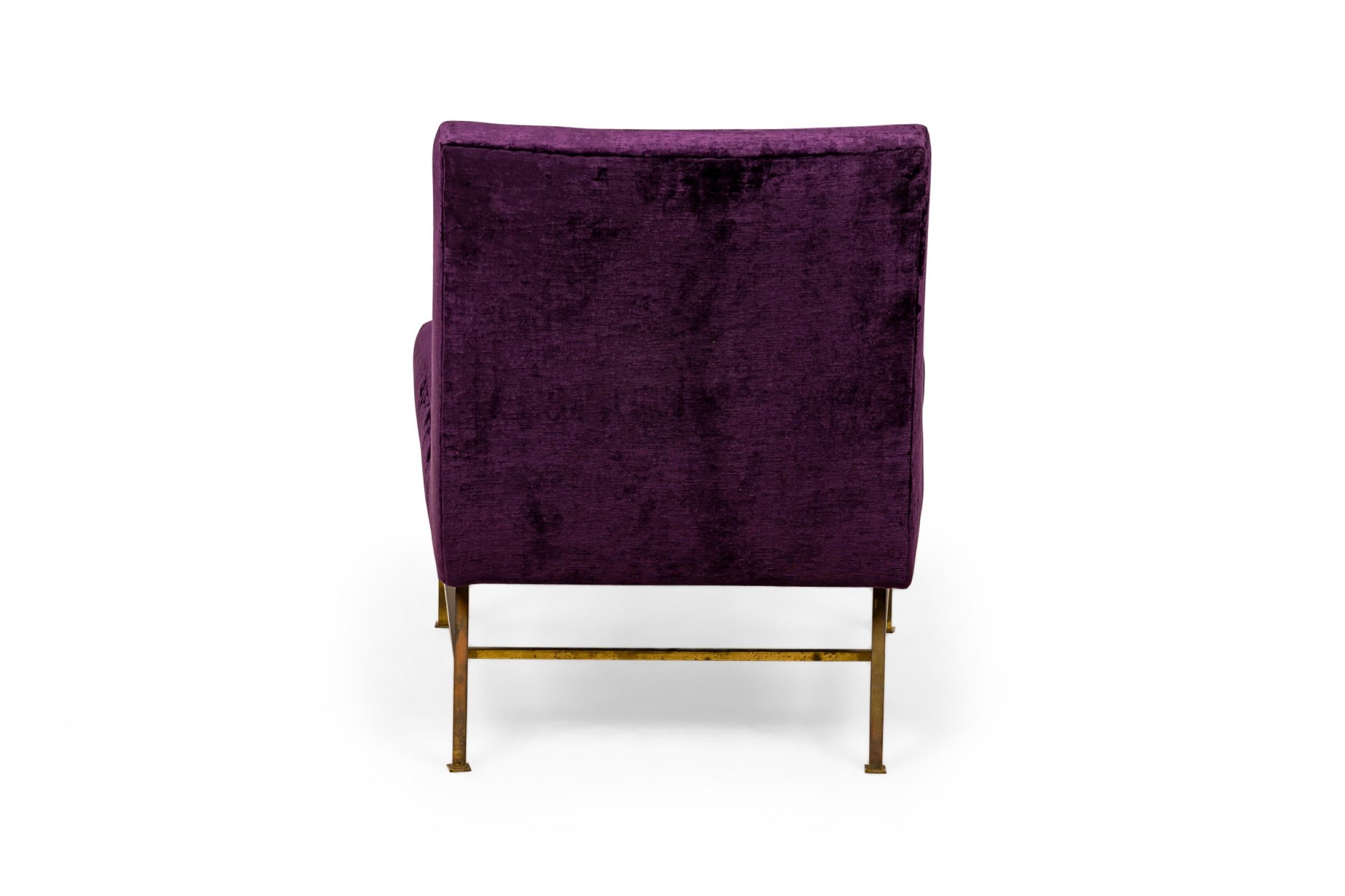 20th Century Harvey Probber American Mid-Century Purple Velour and Brass Slipper Chair For Sale