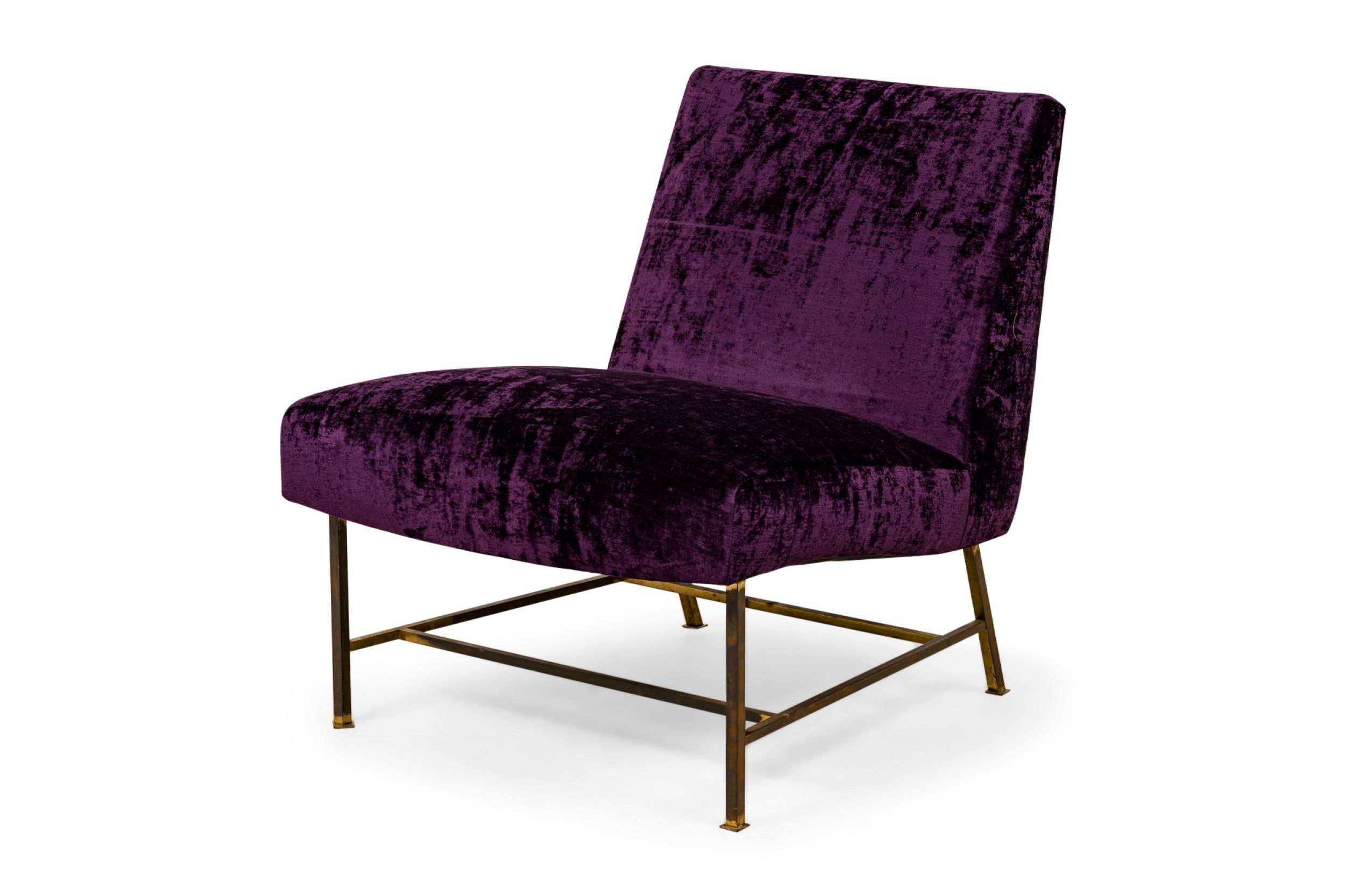Harvey Probber American Mid-Century Purple Velour and Brass Slipper Chair For Sale
