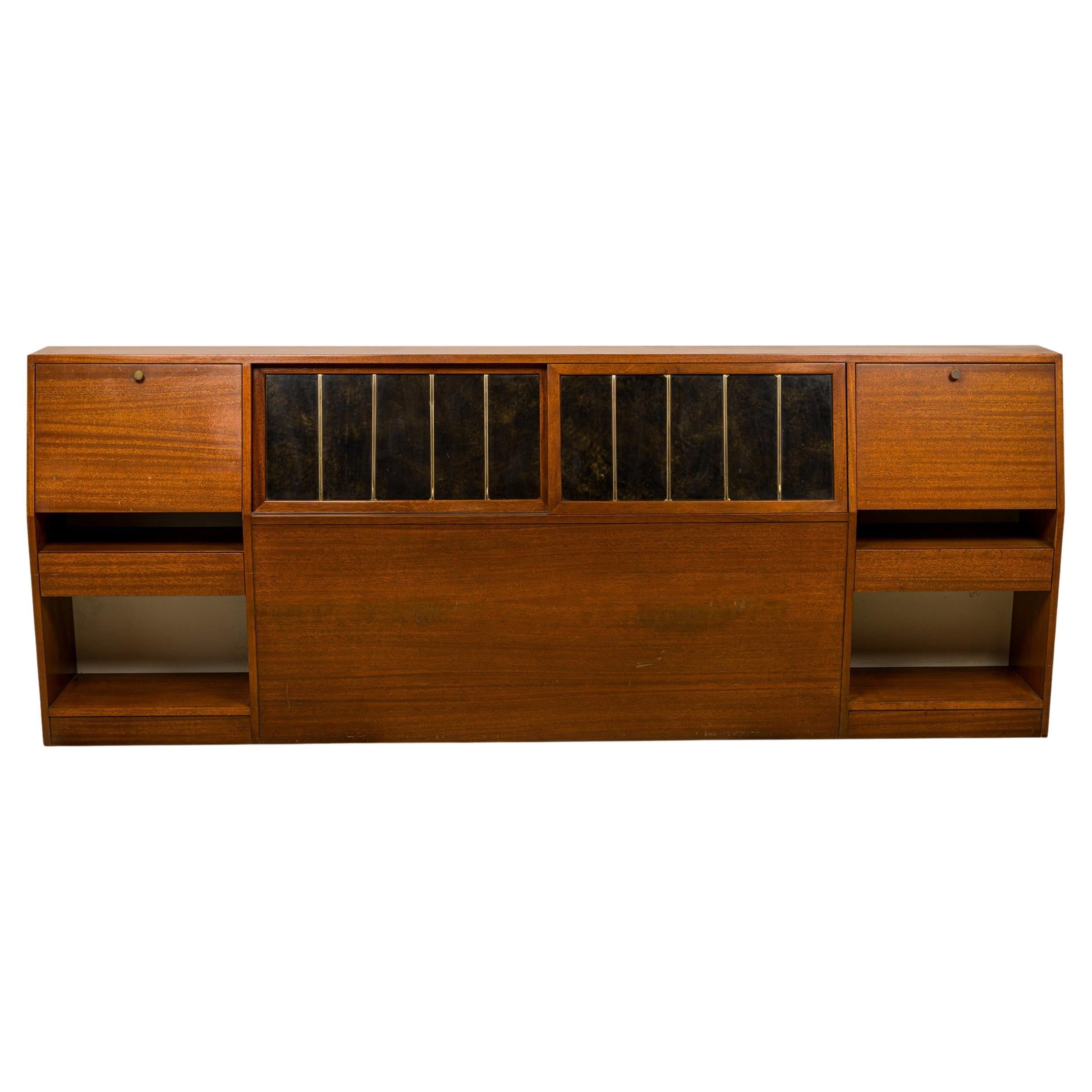 Harvey Probber American Mid-Century Queen Size Wooden Storage Headboard For Sale