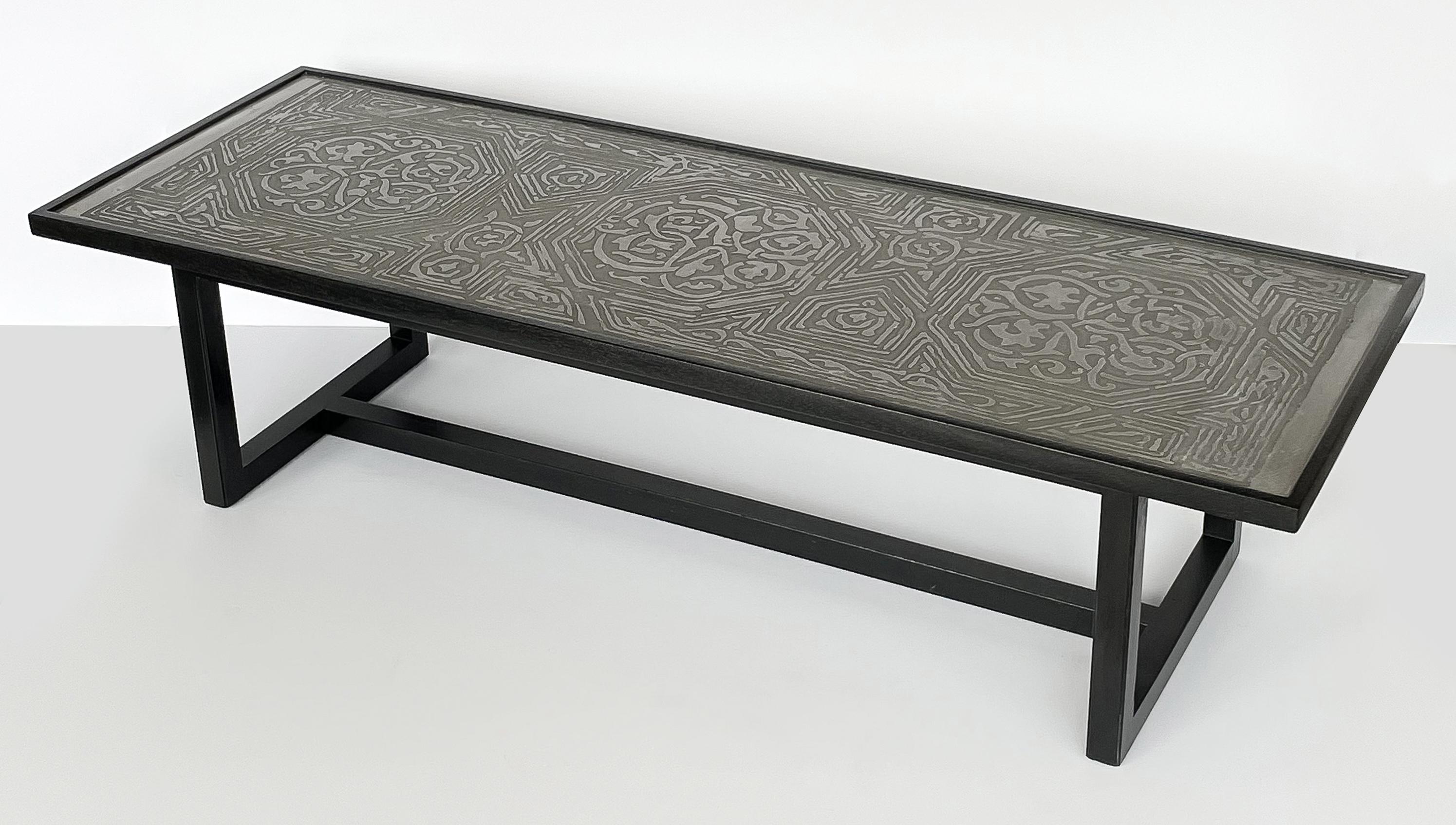 Harvey Probber / Arpad Rosti Etched Metal Top Coffee Table In Good Condition In Chicago, IL