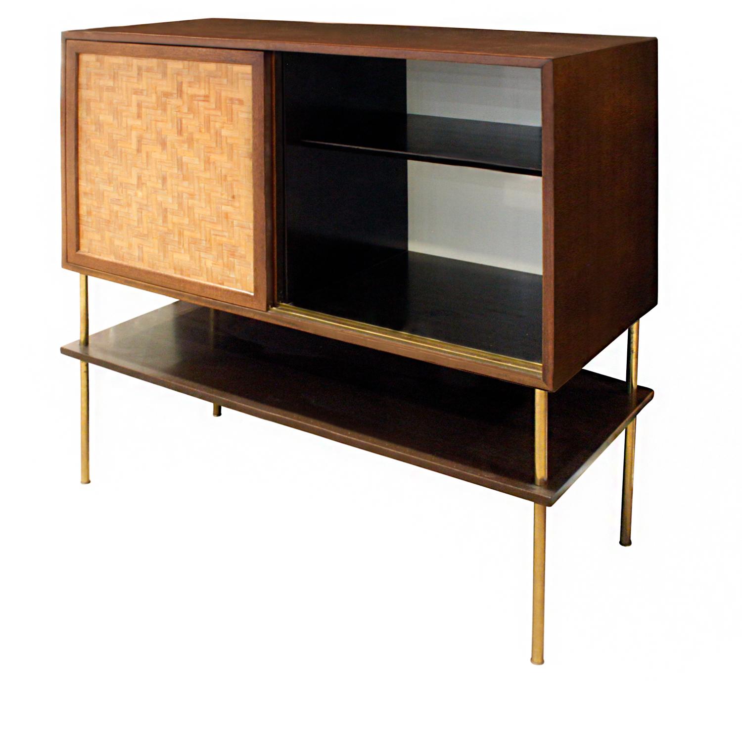 Mid-Century Modern Harvey Probber Beautiful Raised Cabinet in Mahogany with Inset Caned Doors 1950s