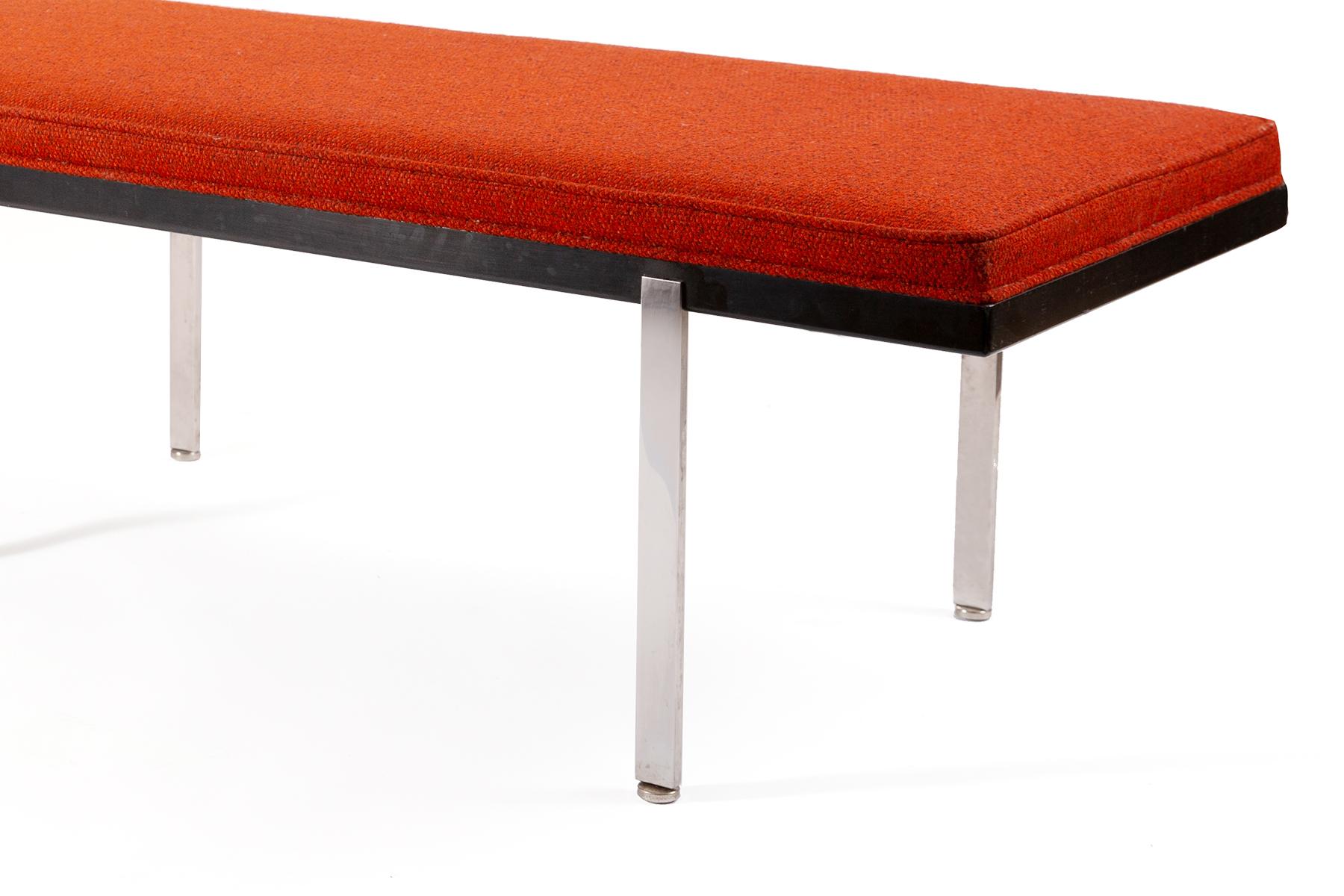 Mid-Century Modern Harvey Probber Orange Upholstered Bench with Steel Legs