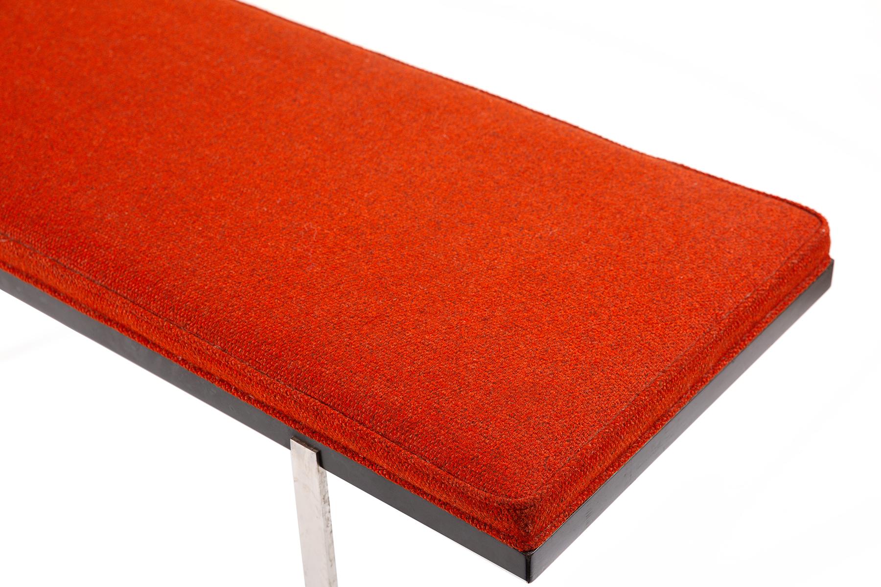 North American Harvey Probber Orange Upholstered Bench with Steel Legs