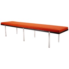 Harvey Probber Orange Upholstered Bench with Steel Legs