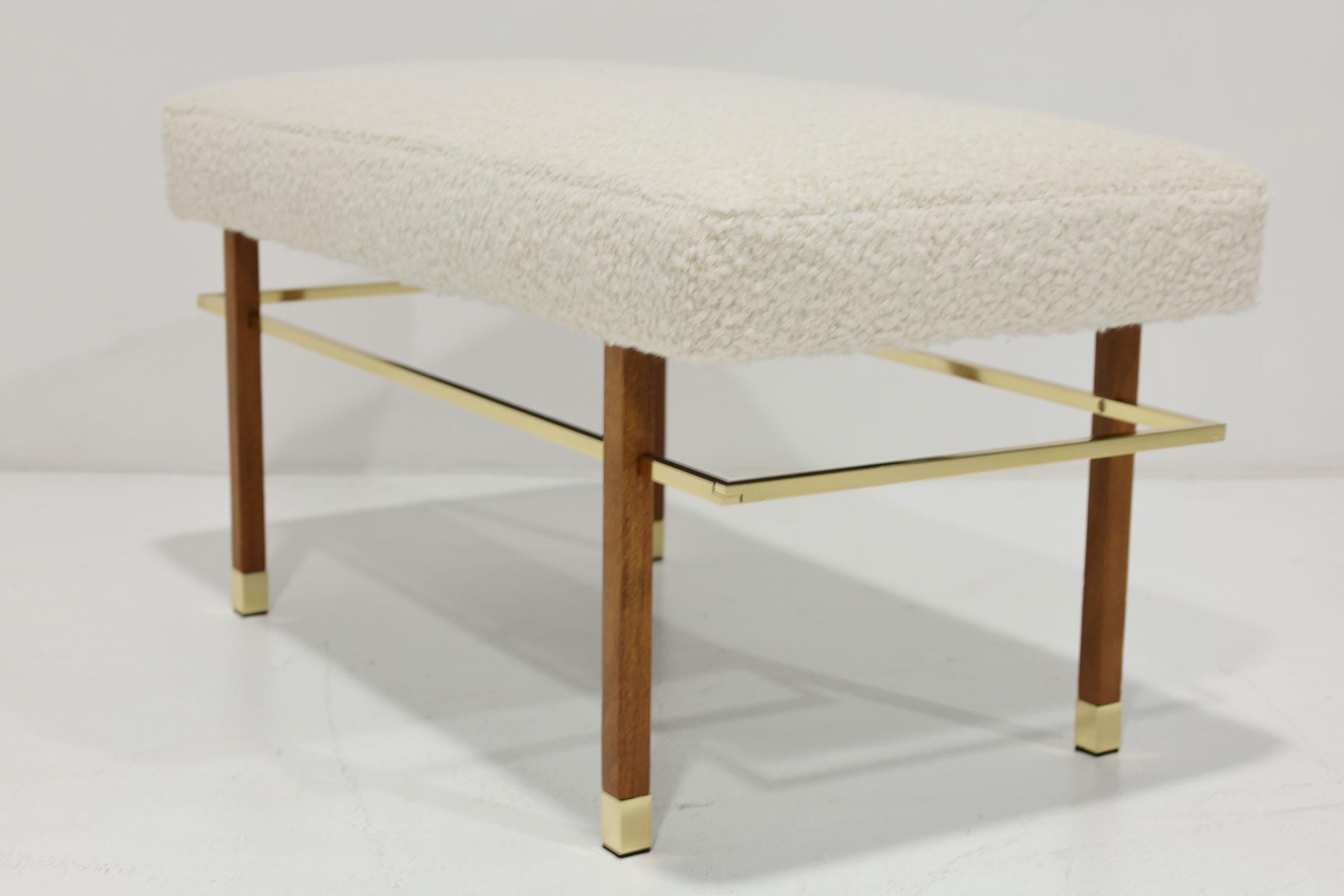 Mid-Century Modern Harvey Probber Bench in Holly Hunt Upholstery with Brass Trim For Sale