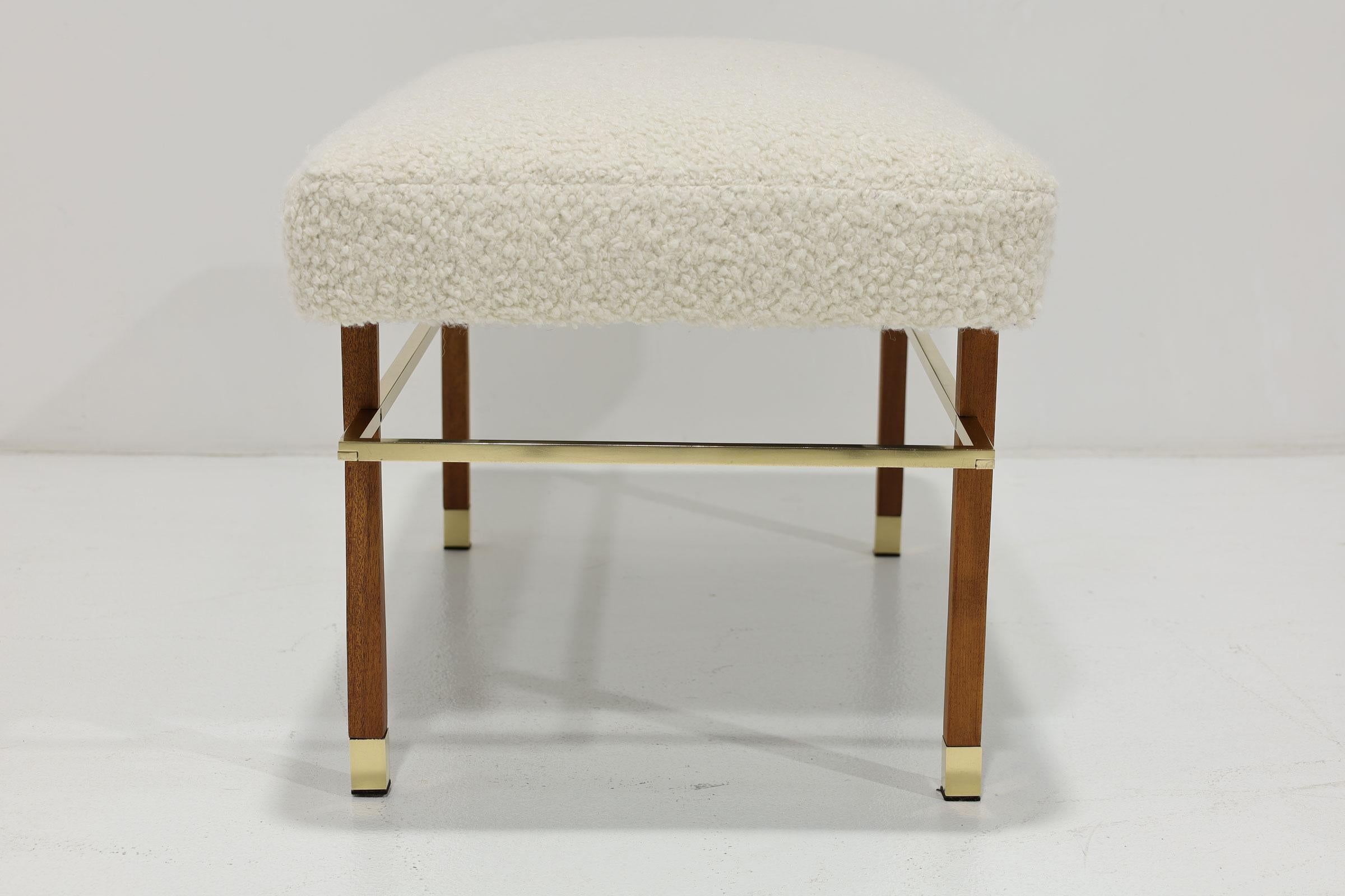 Mohair Harvey Probber Bench in Holly Hunt Upholstery with Brass Trim For Sale