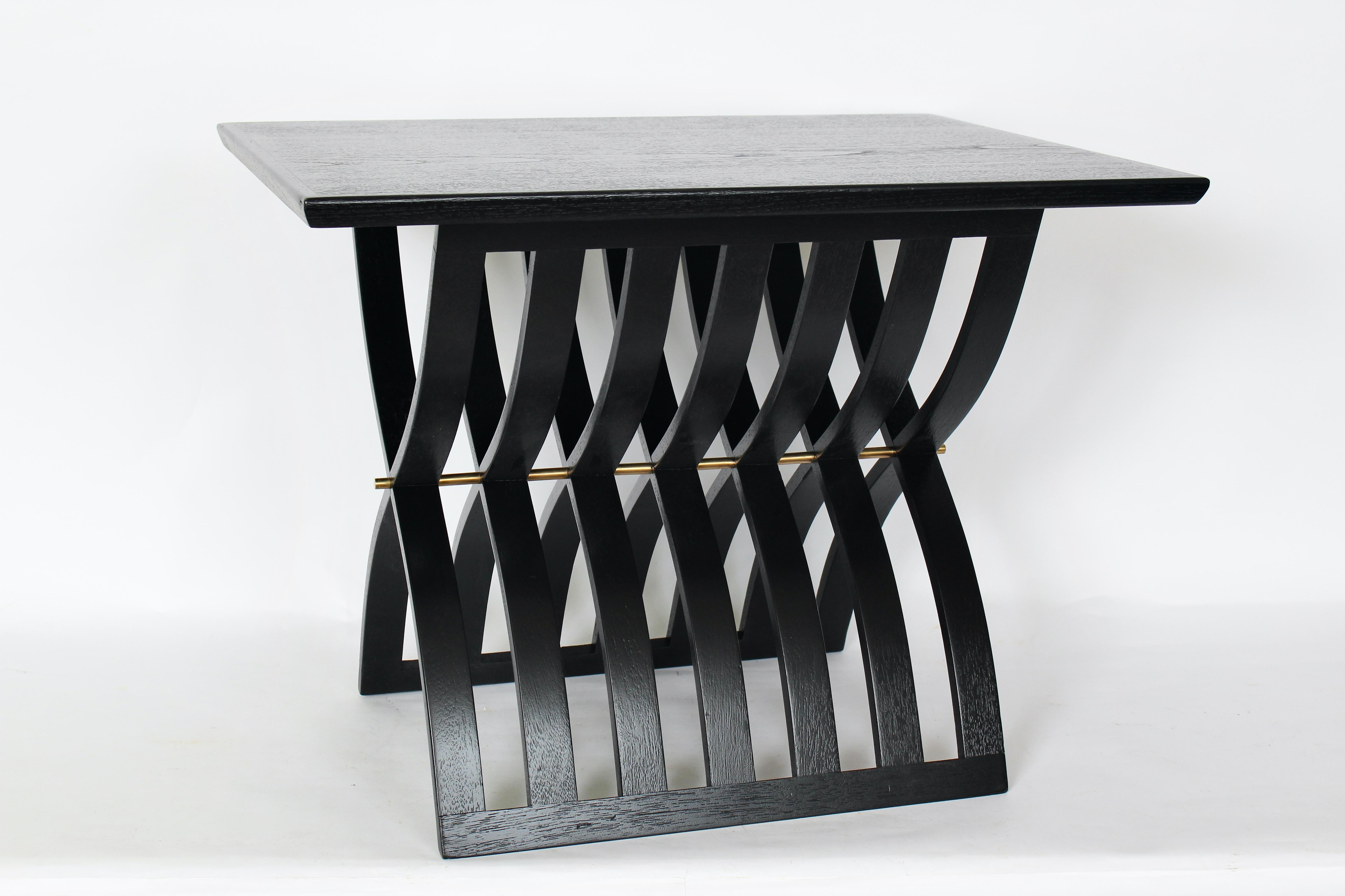 Harvey Probber Black Enamel Mahogany Curved Slat X Base End Table, Circa 1960 For Sale 2