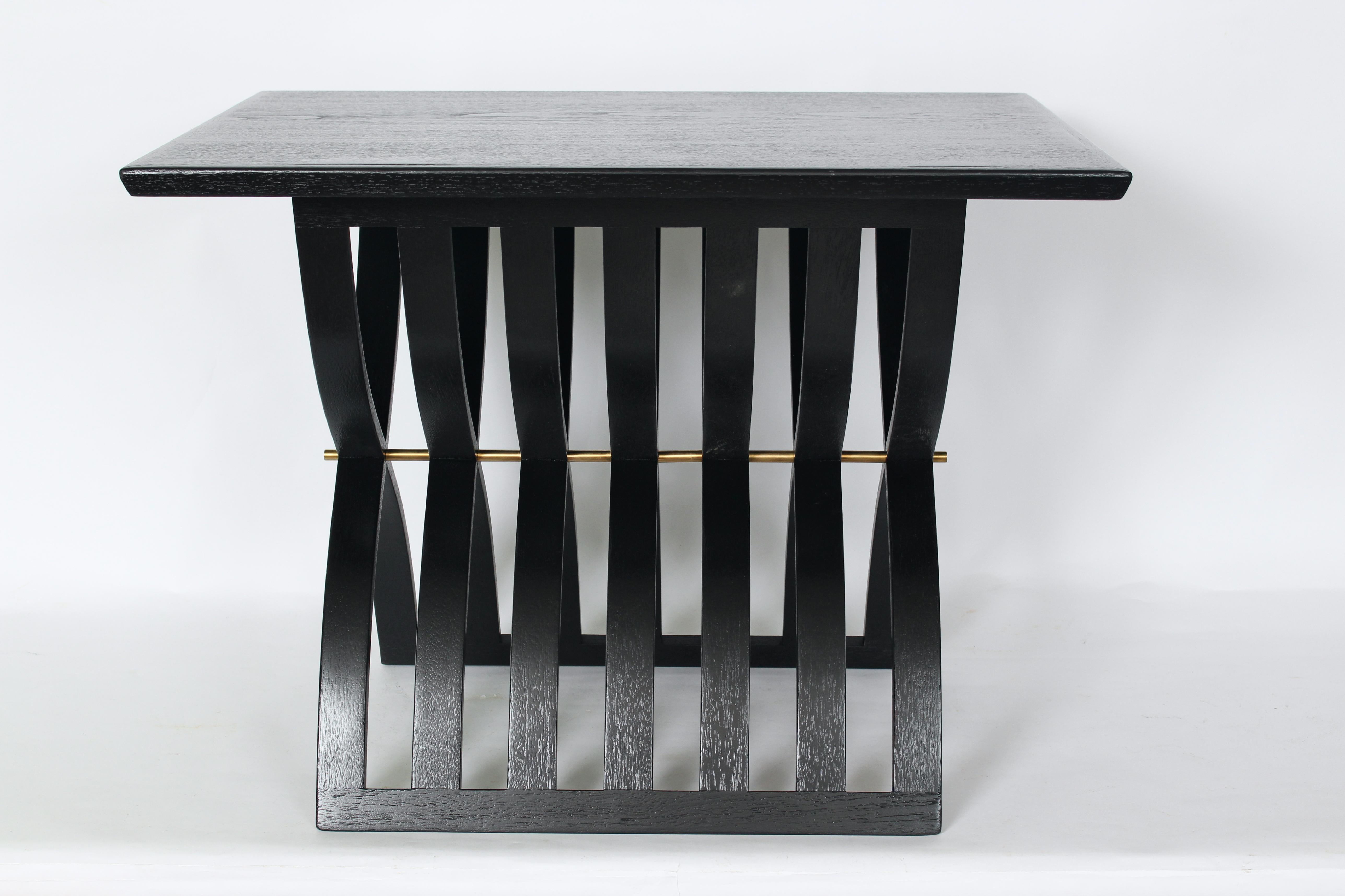 Harvey Probber Black Enamel Mahogany Curved Slat X Base End Table, Circa 1960 For Sale 4