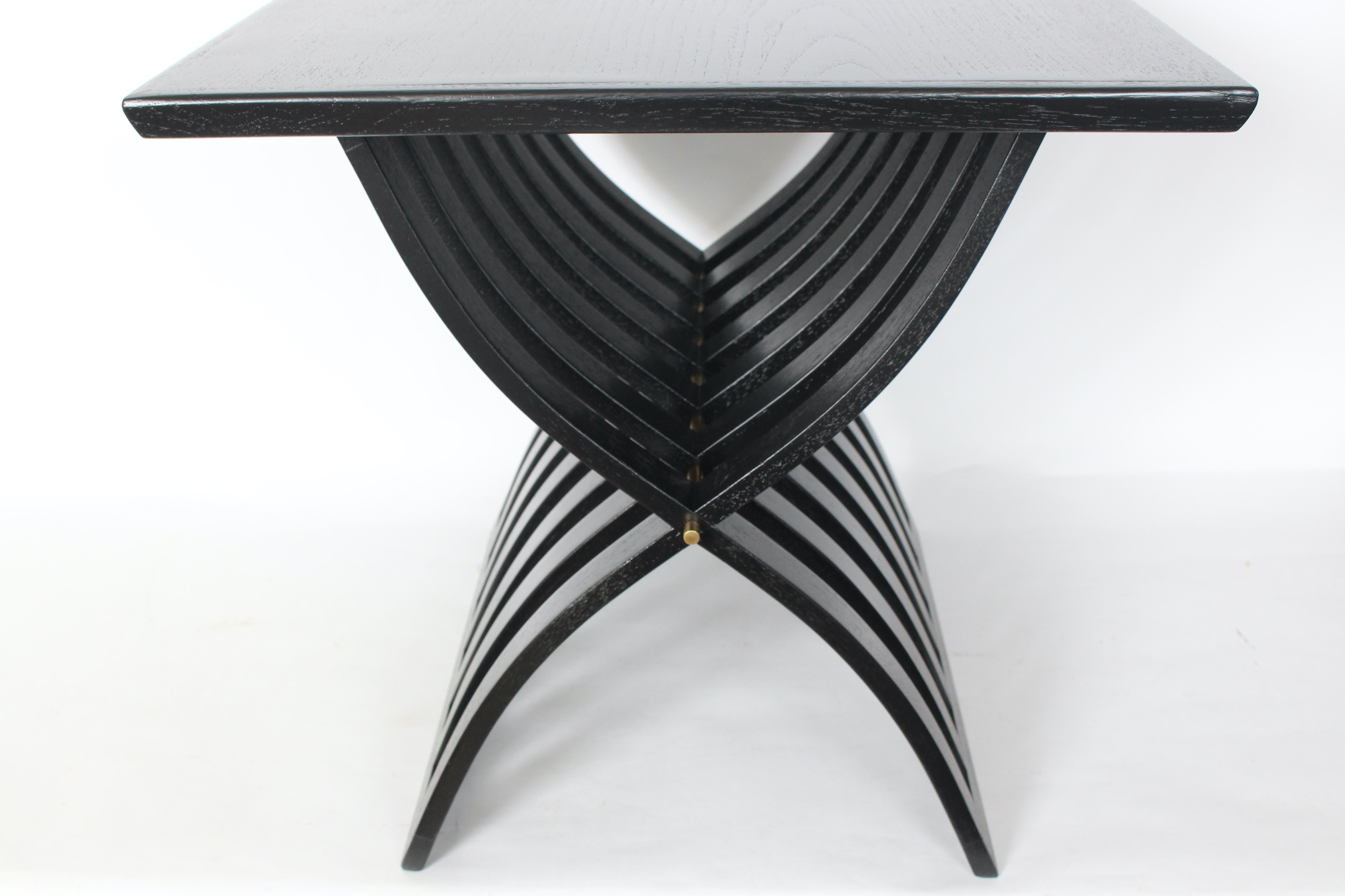 Harvey Probber Black Enamel Mahogany Curved Slat X Base End Table, Circa 1960 For Sale 6