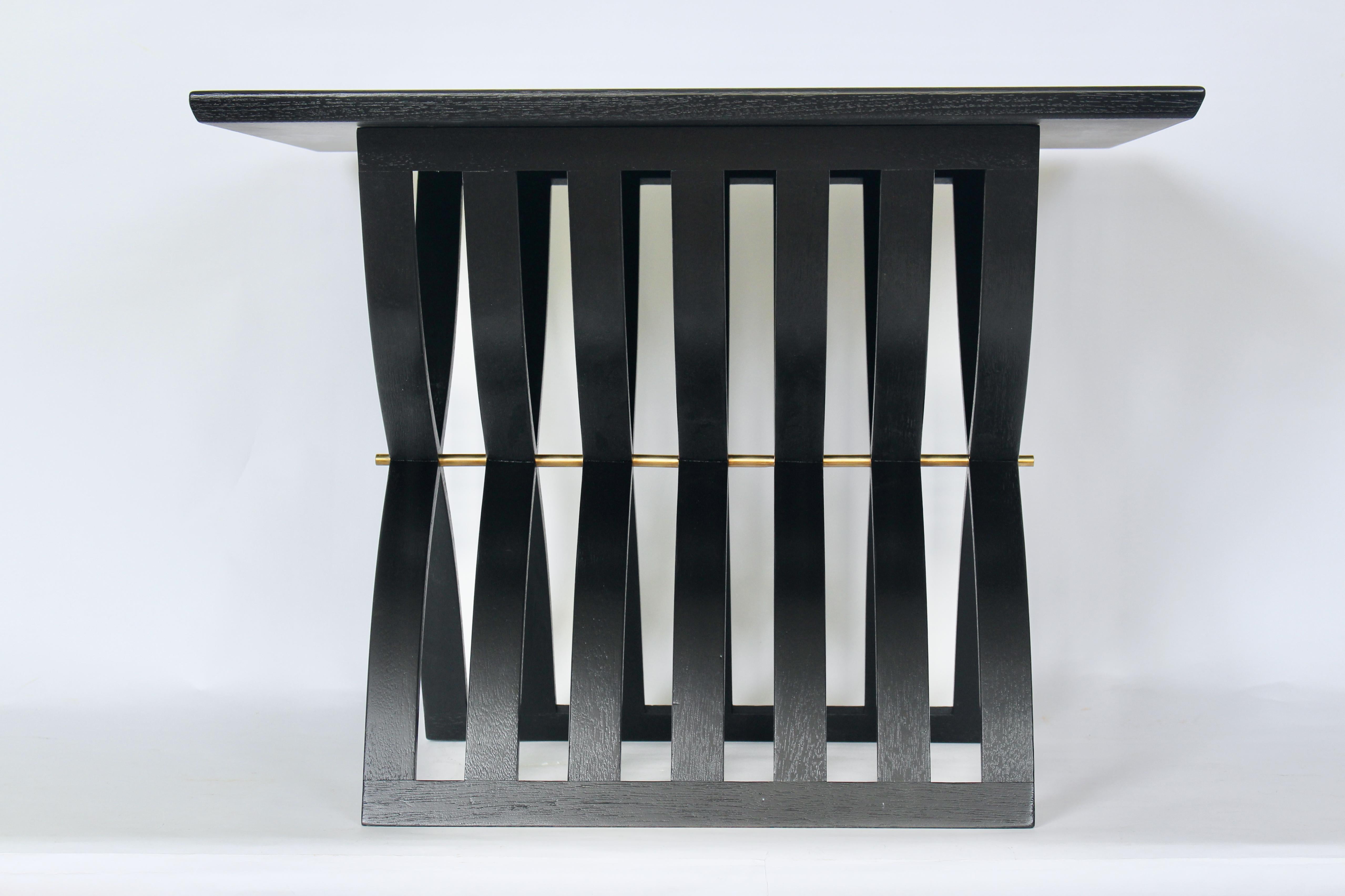 Harvey Probber Black Enamel Mahogany Curved Slat X Base End Table, Circa 1960 For Sale 11