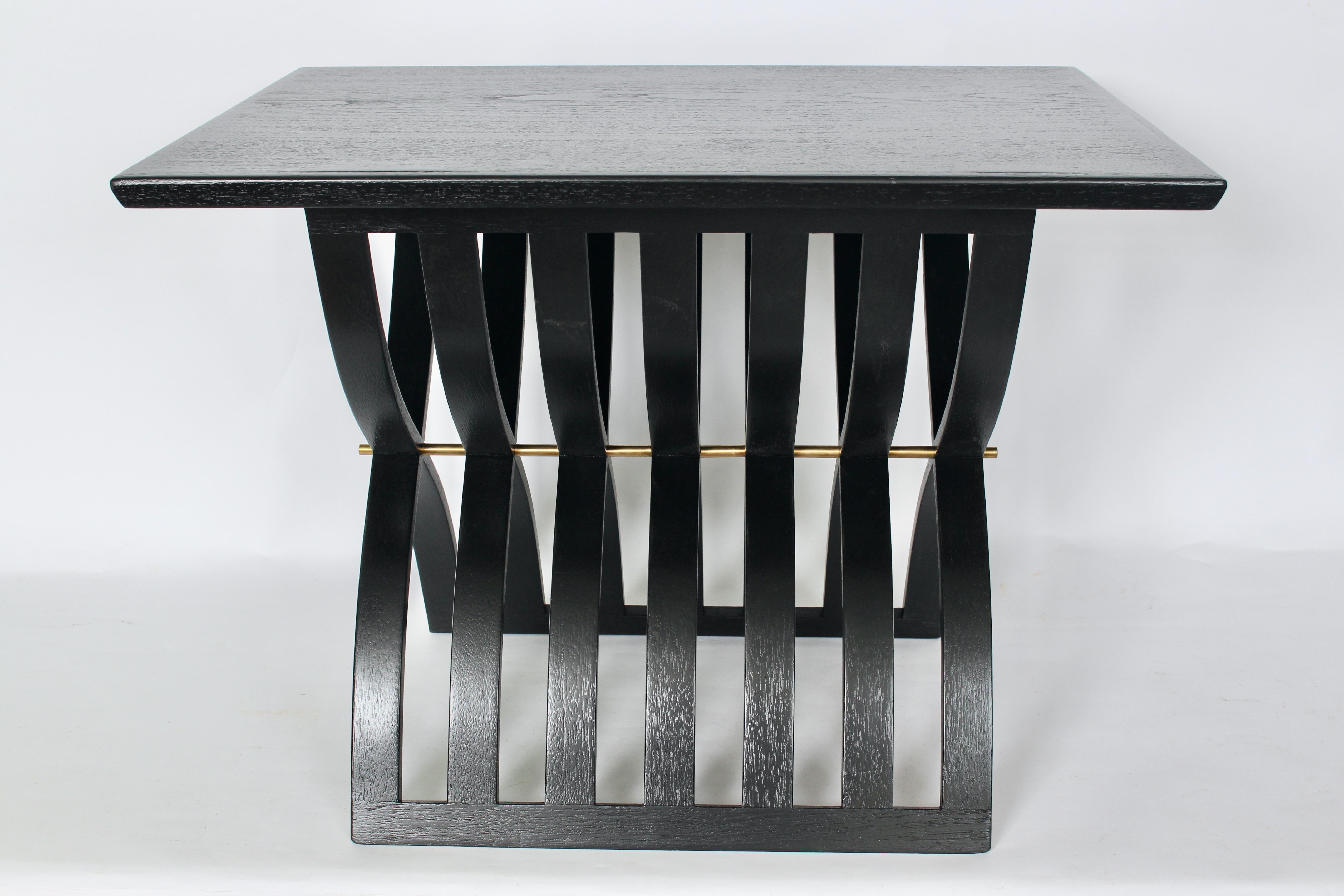American Harvey Probber Black Enamel Mahogany Curved Slat X Base End Table, Circa 1960 For Sale