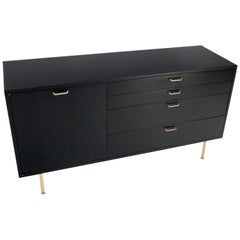 Harvey Probber Black Lacquer Brass Hardware and Legs 4 Drawers Credenza