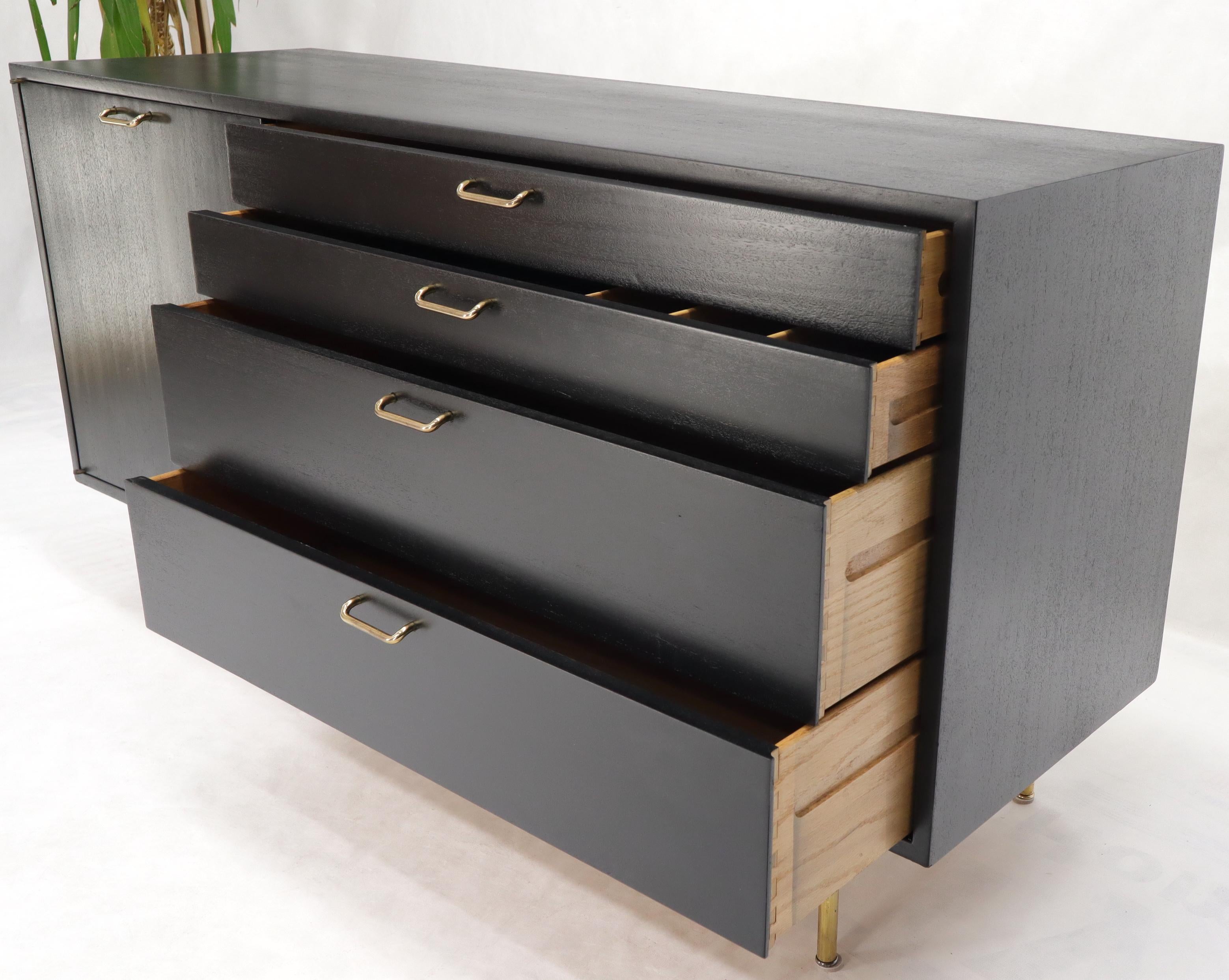 Harvey Probber Black Lacquer Brass Hardware and Legs 4 Drawers Credenza 4
