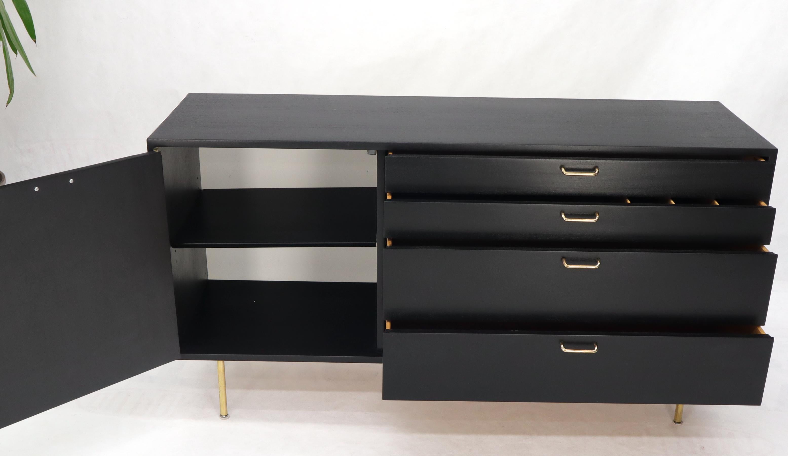 Mid-Century Modern Harvey Probber Black Lacquer Brass Hardware and Legs 4 Drawers Credenza
