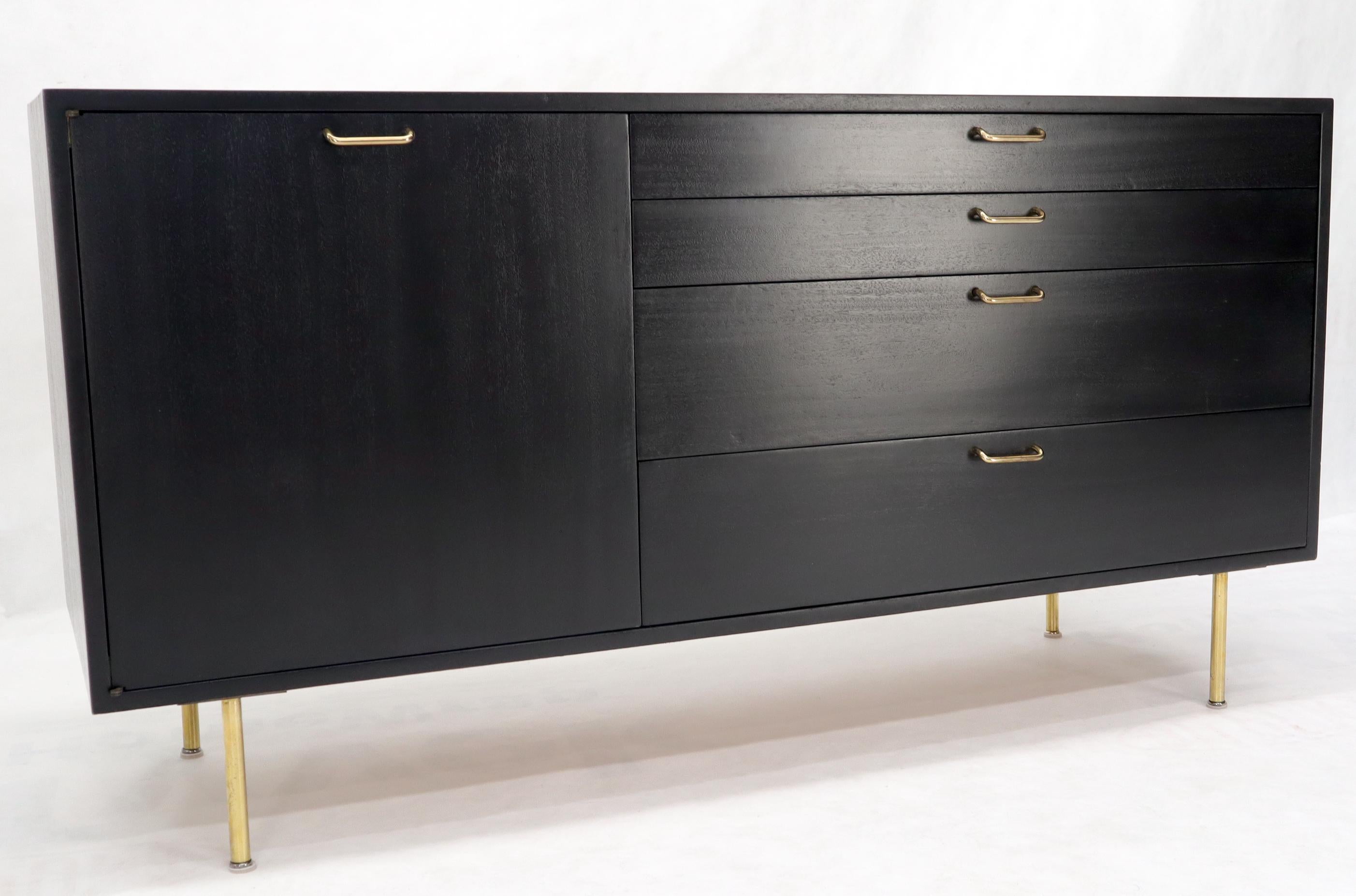 American Harvey Probber Black Lacquer Brass Hardware and Legs 4 Drawers Credenza