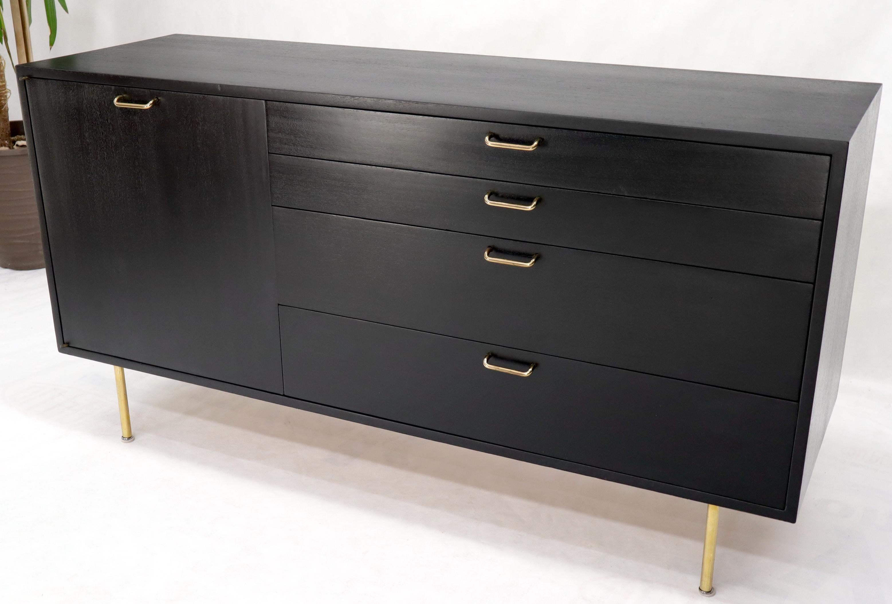 20th Century Harvey Probber Black Lacquer Brass Hardware and Legs 4 Drawers Credenza
