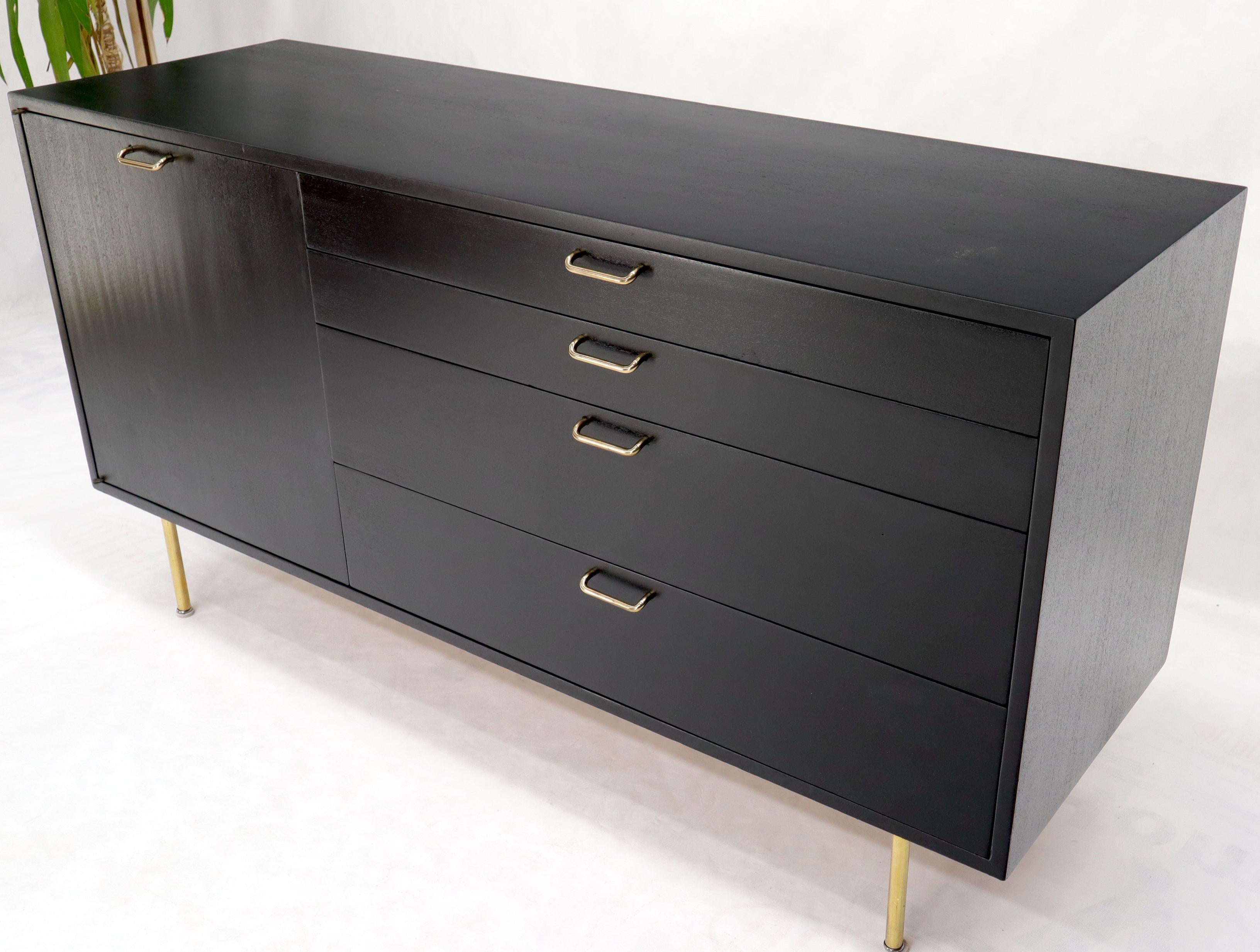 Harvey Probber Black Lacquer Brass Hardware and Legs 4 Drawers Credenza 1