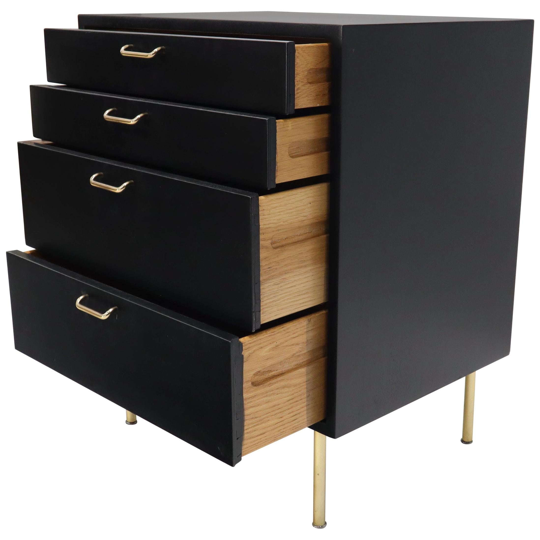 Harvey Probber Black Lacquer Mahogany Brass Hardware and Legs 4 Drawer Chest