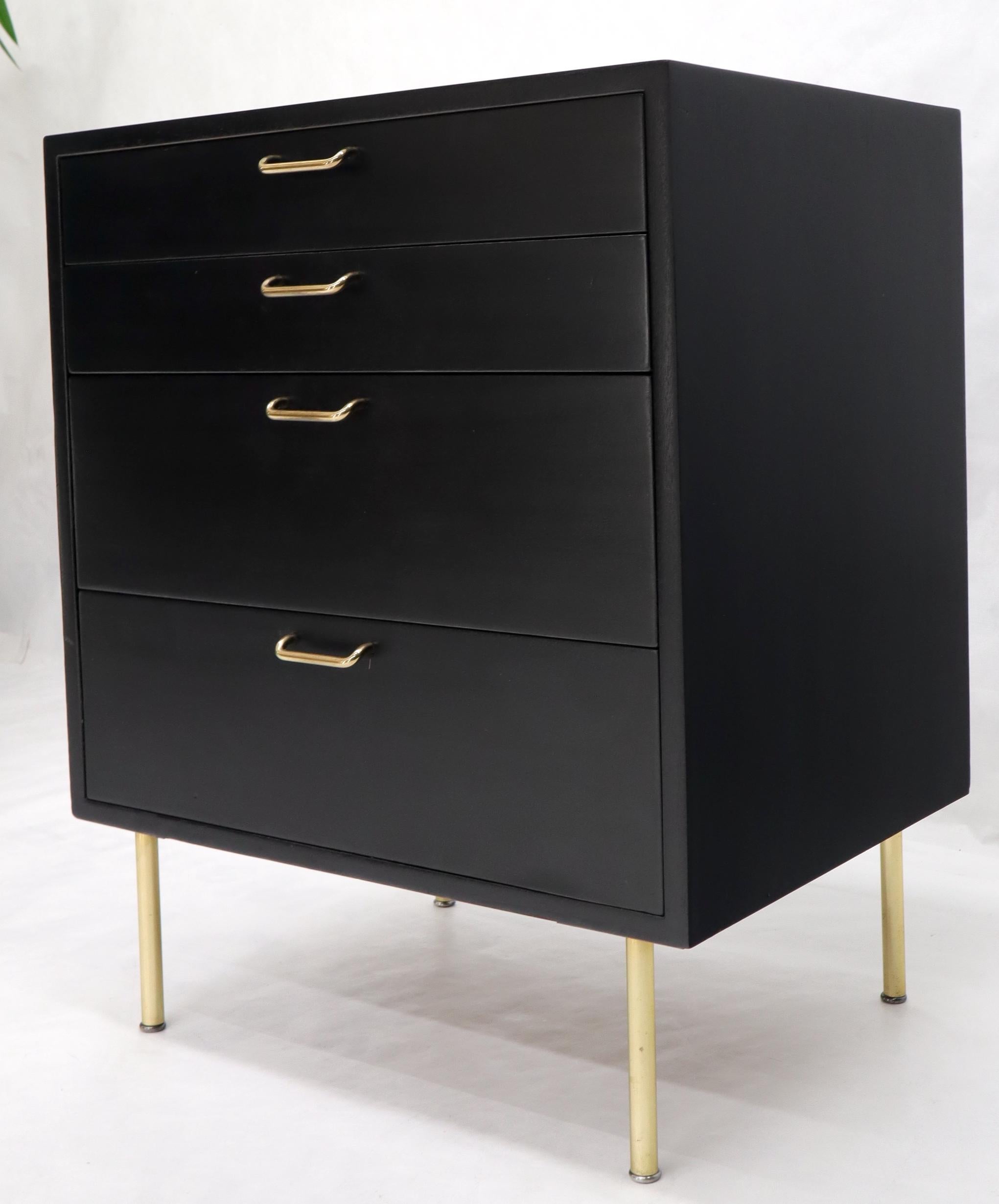 Lacquered Harvey Probber Black Lacquer Mahogany Brass Hardware and Legs 4 Drawer Chest For Sale