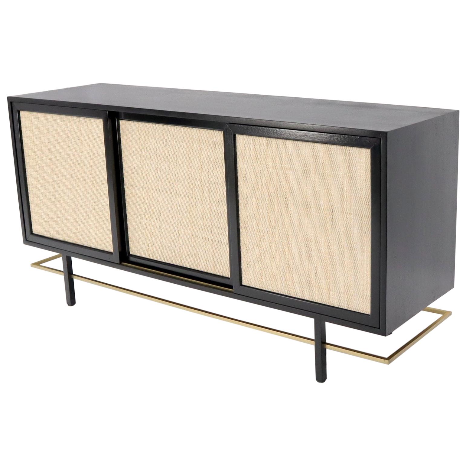 Harvey Probber Black Lacquer Mahogany Sliding Doors Credenza Brass Stretcher