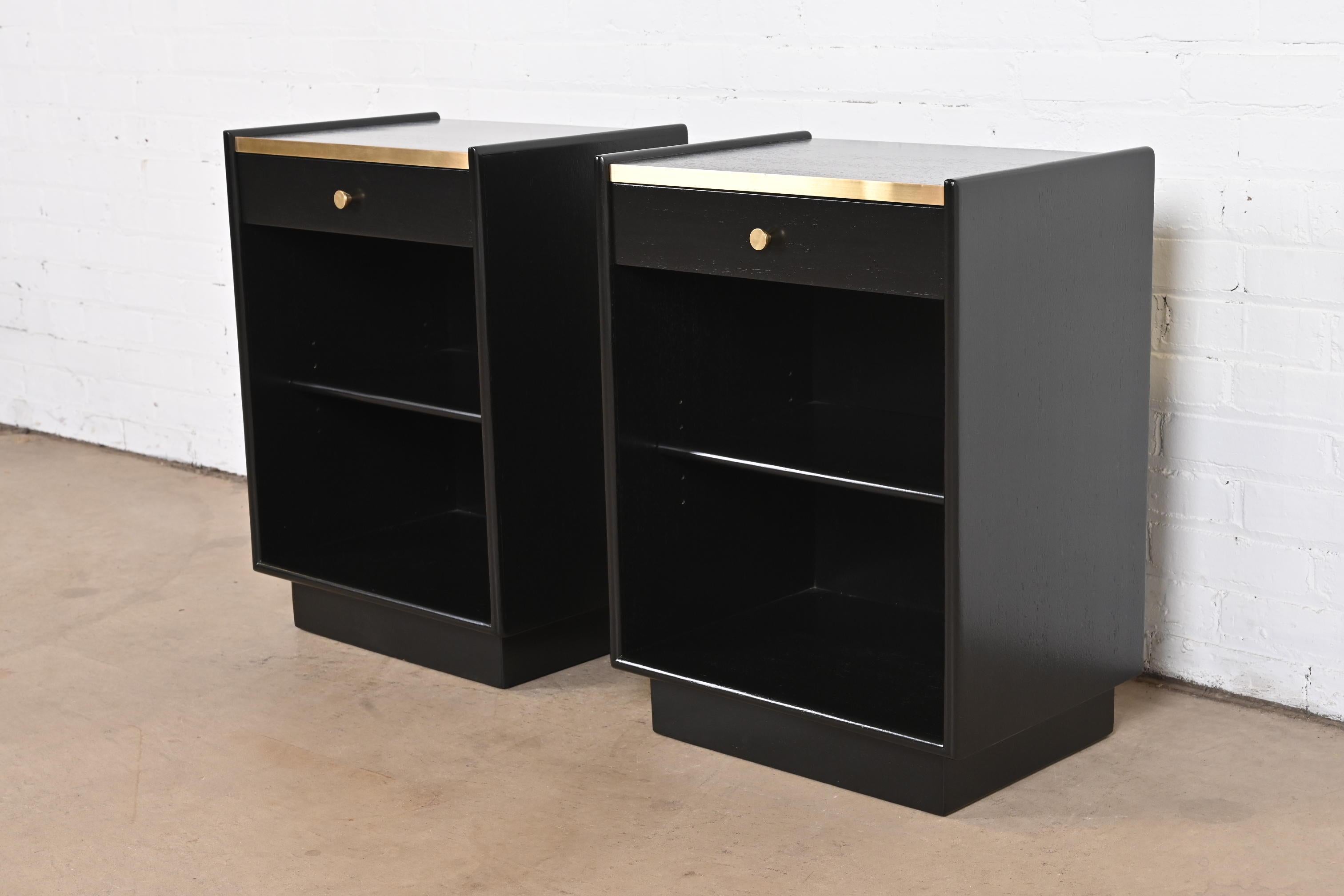 Harvey Probber Black Lacquered Mahogany and Brass Nightstands, Newly Refinished For Sale 1