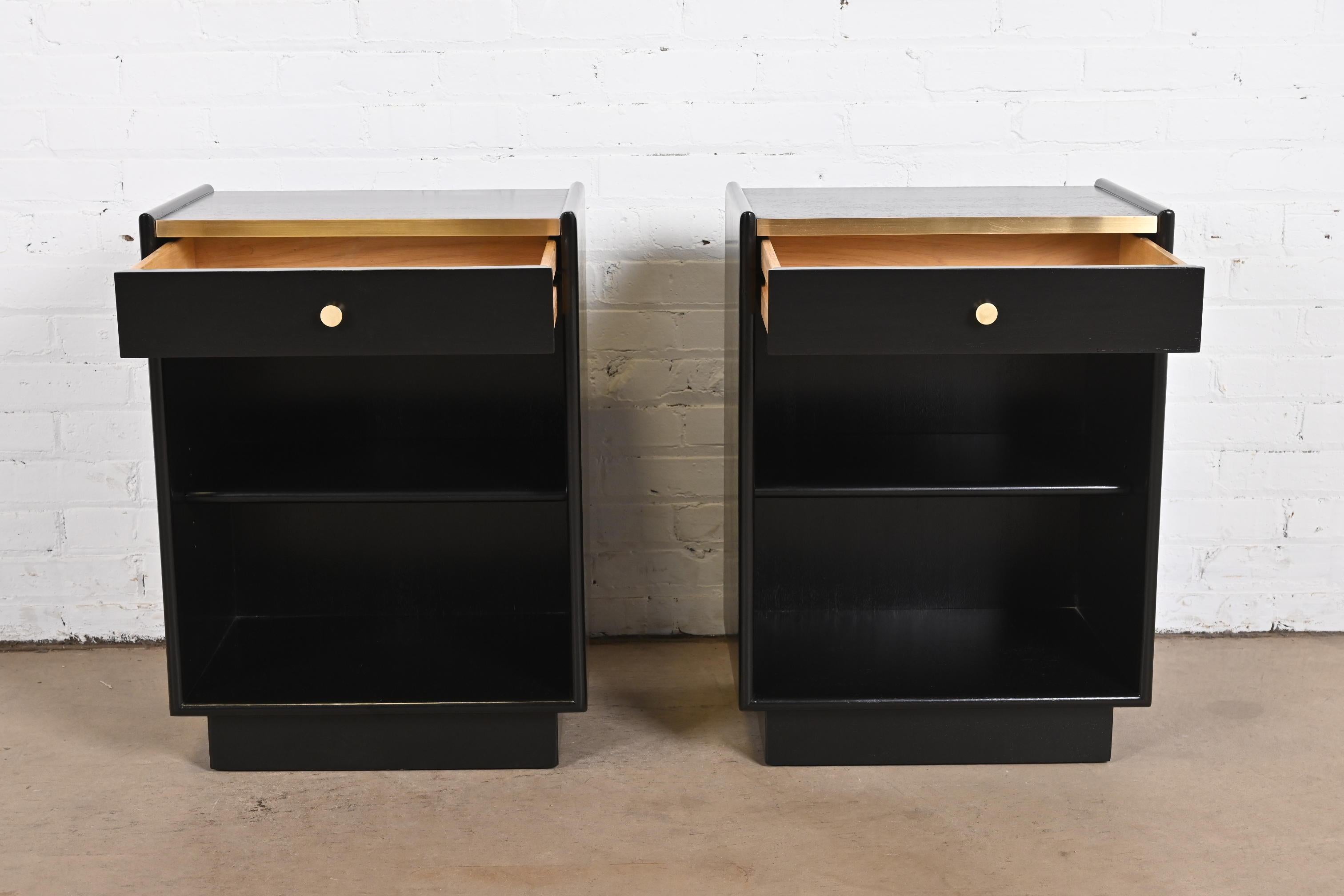 Harvey Probber Black Lacquered Mahogany and Brass Nightstands, Newly Refinished For Sale 3