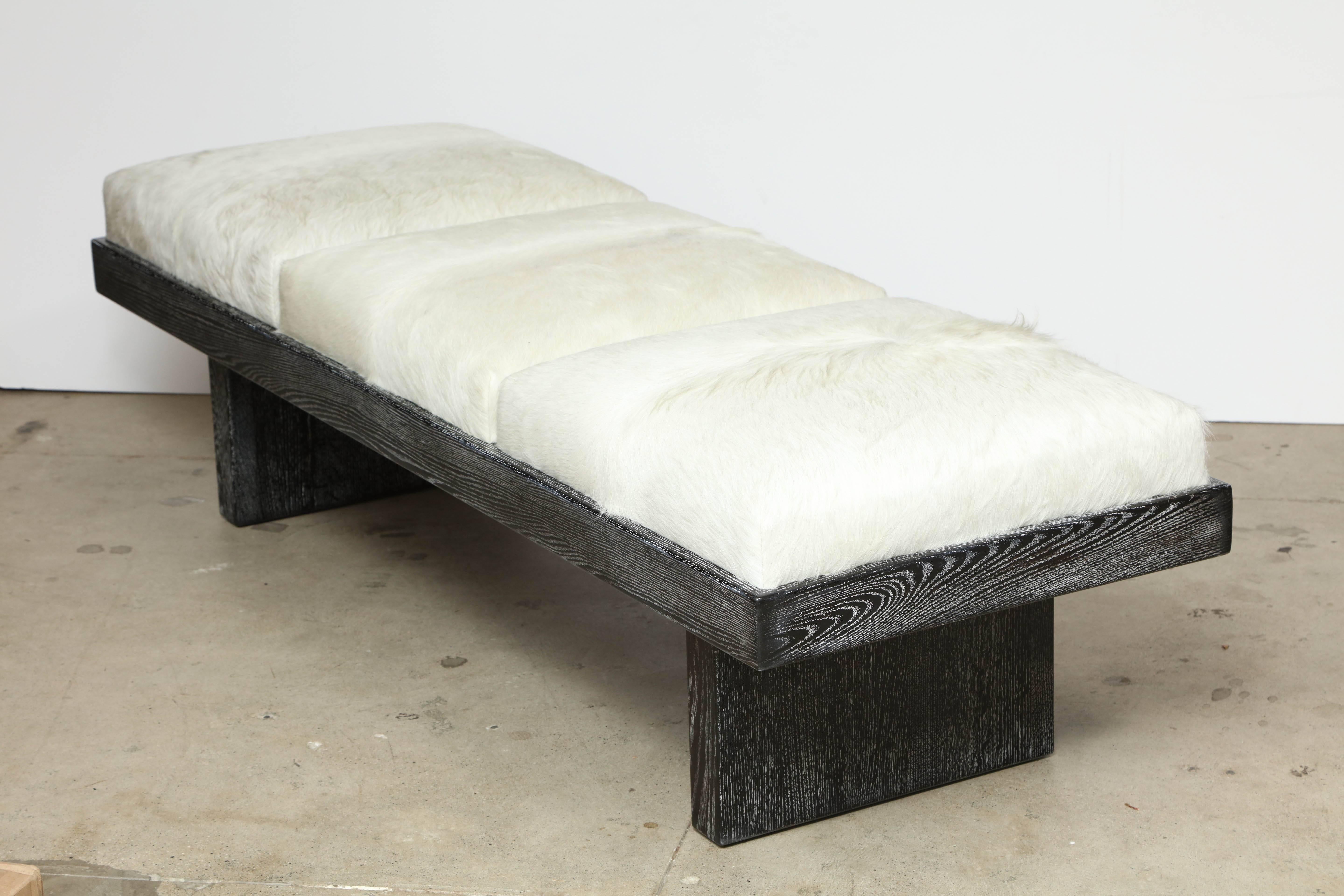 Harvey Probber White Hide, Cerused Oak Bench In Excellent Condition In New York, NY