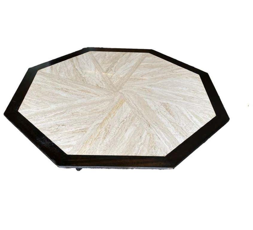 Mid-Century Modern Harvey Probber Table basse en noyer noirci et travertin incrusté en vente