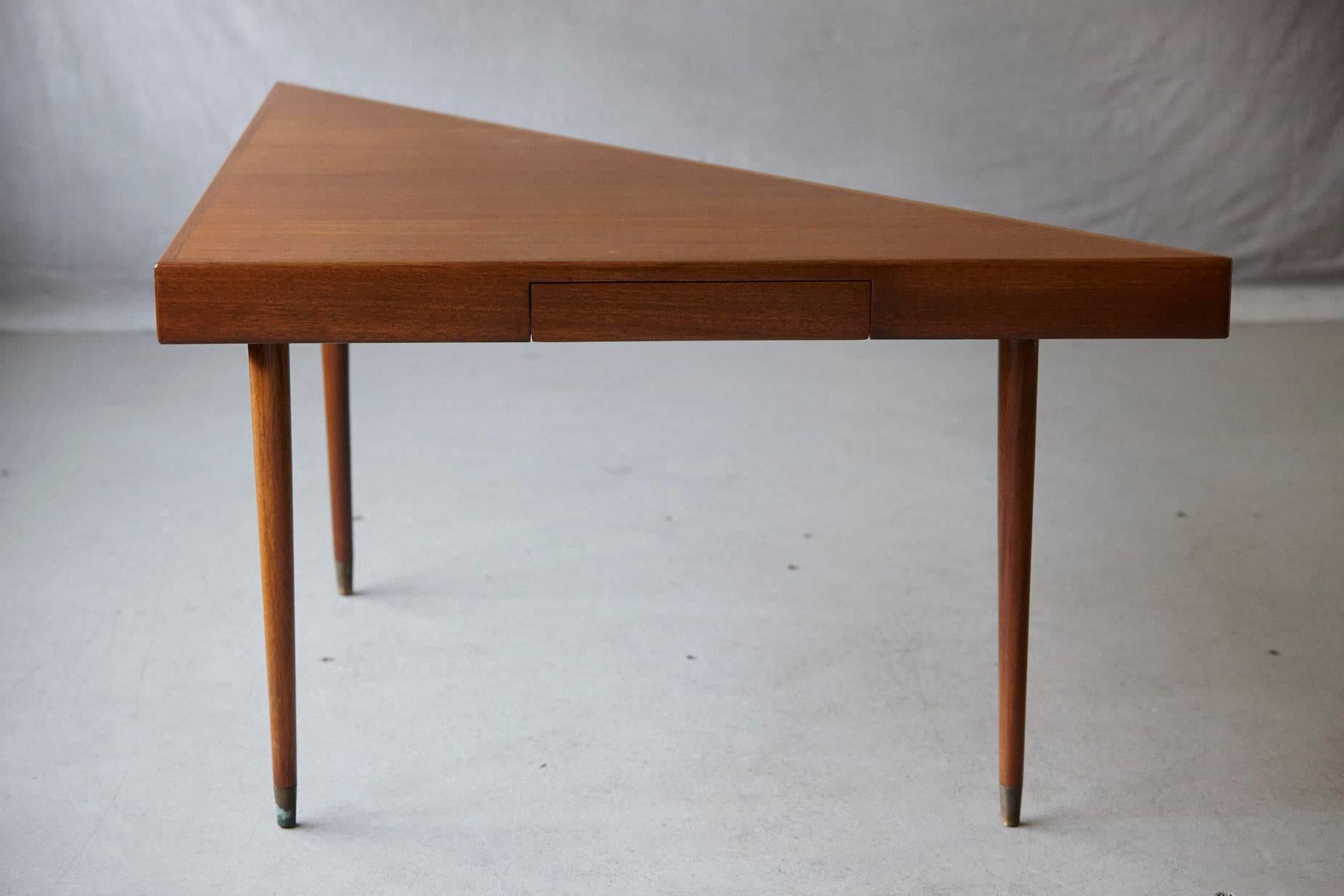 Harvey Probber Bleached Mahogany Triangular Table 1