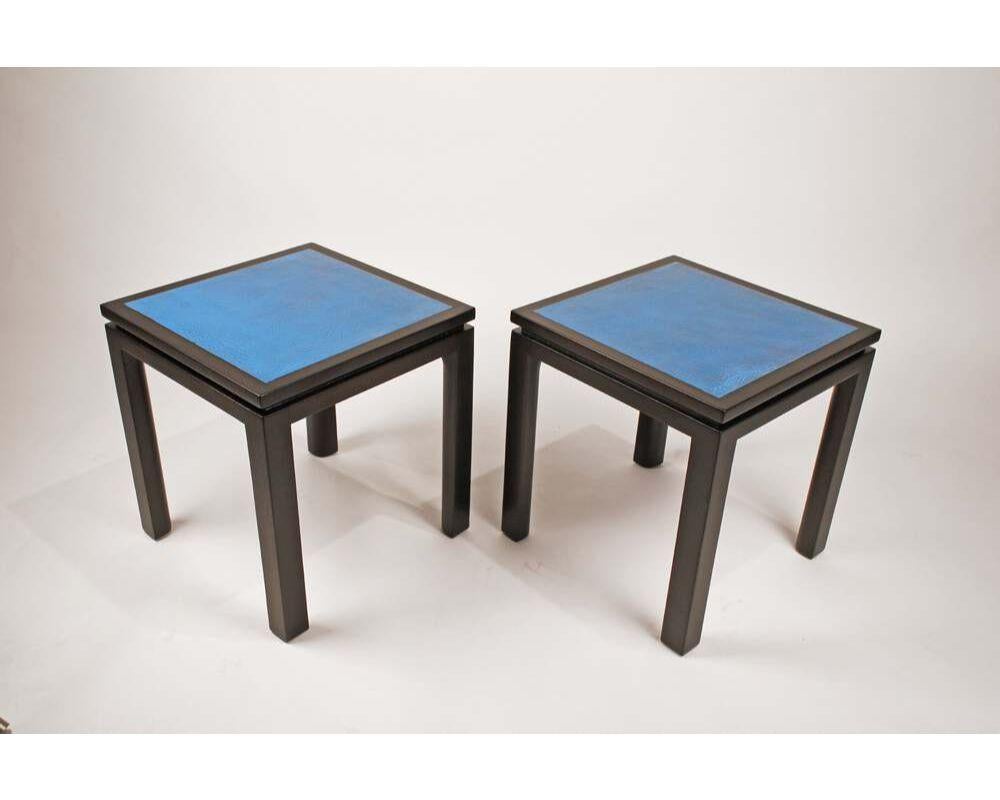 Mid-20th Century Harvey Probber Blue Enameled Copper and Espresso Mahogany Side Tables 1960s For Sale
