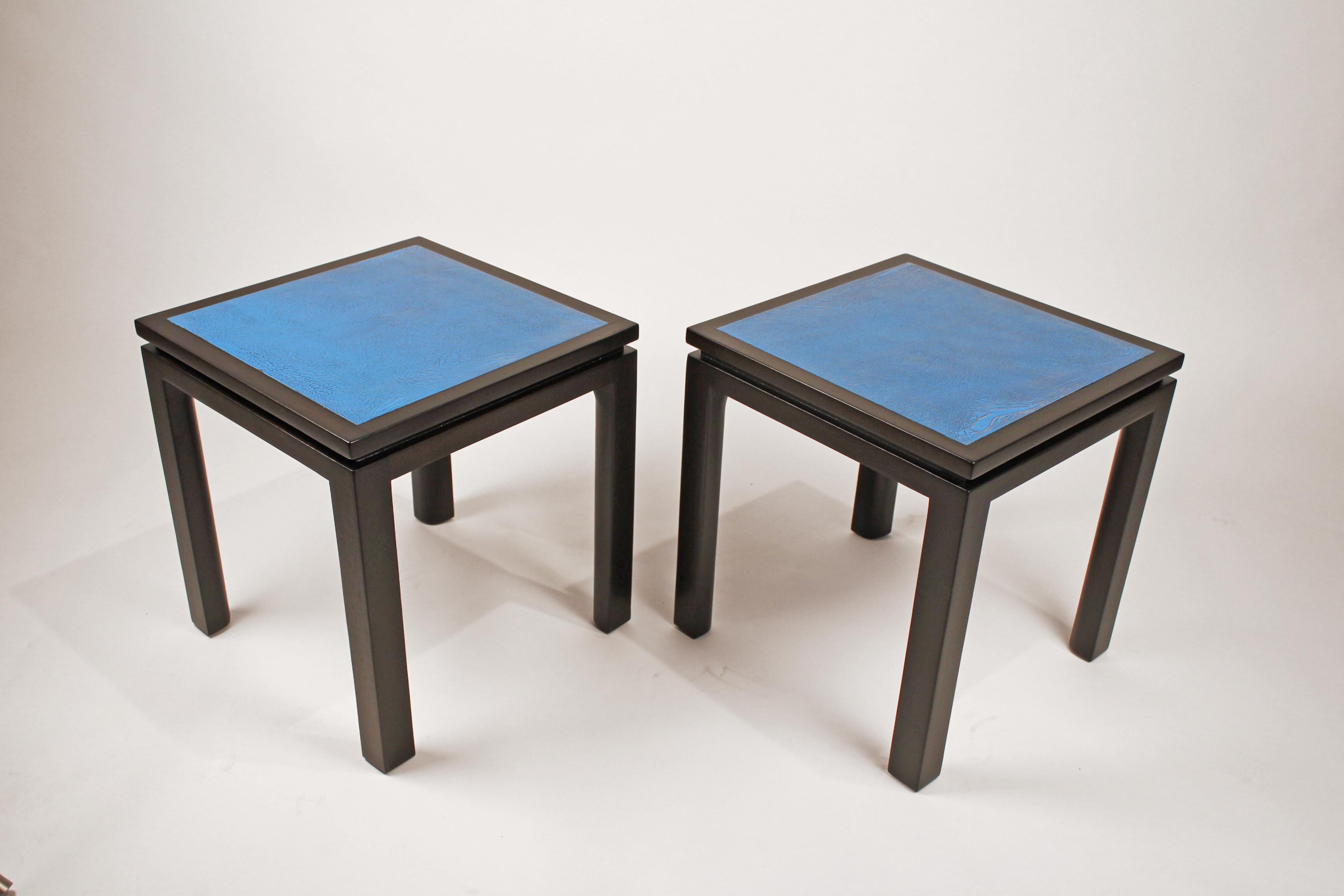 Mid-20th Century Harvey Probber Blue Enameled Copper and Espresso Mahogany Side Tables